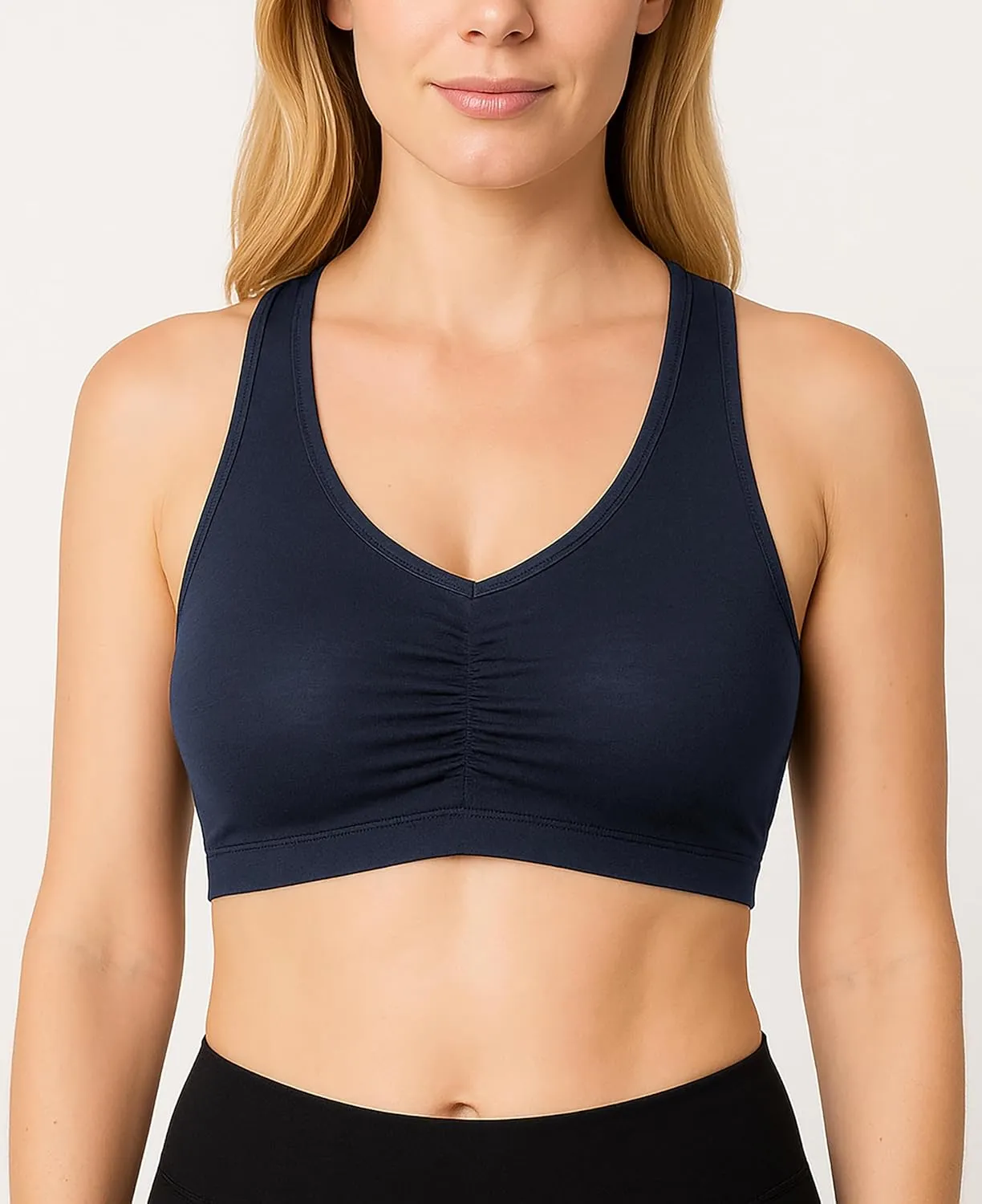 Sexy Basics Women's Cotton Spandex Racer Back Bra | 4 Way Stretch Pullover Workout Sport Bras (Multi-Pack)