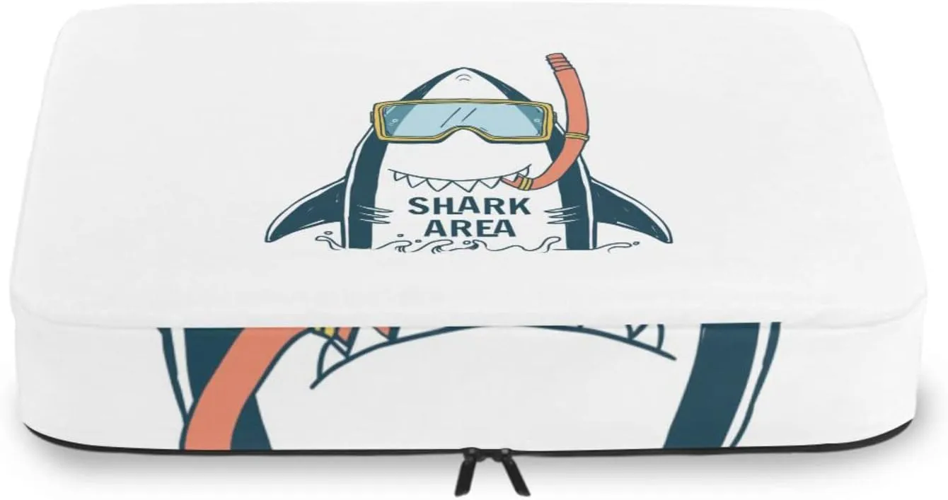Shark Area with Turquoise Diving Sunglasses on White 4 PCs Set Packing Bags, Luggage Organizer Bag, Portable Cube Toiletry bag, Durable Travel Cosmetic Storage Bag for Men Women