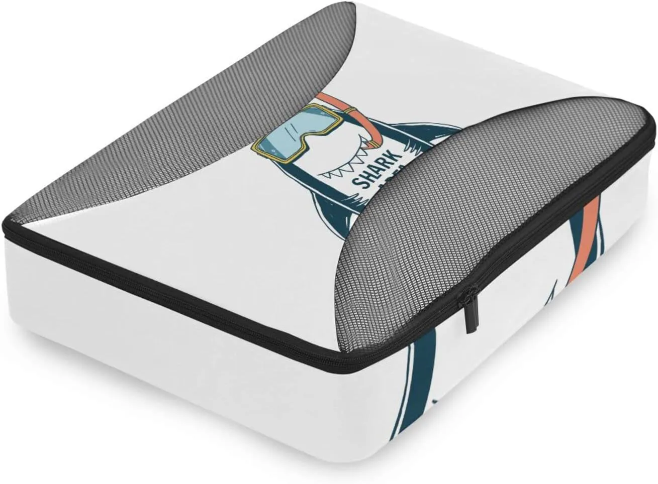 Shark Area with Turquoise Diving Sunglasses on White 4 PCs Set Packing Bags, Luggage Organizer Bag, Portable Cube Toiletry bag, Durable Travel Cosmetic Storage Bag for Men Women