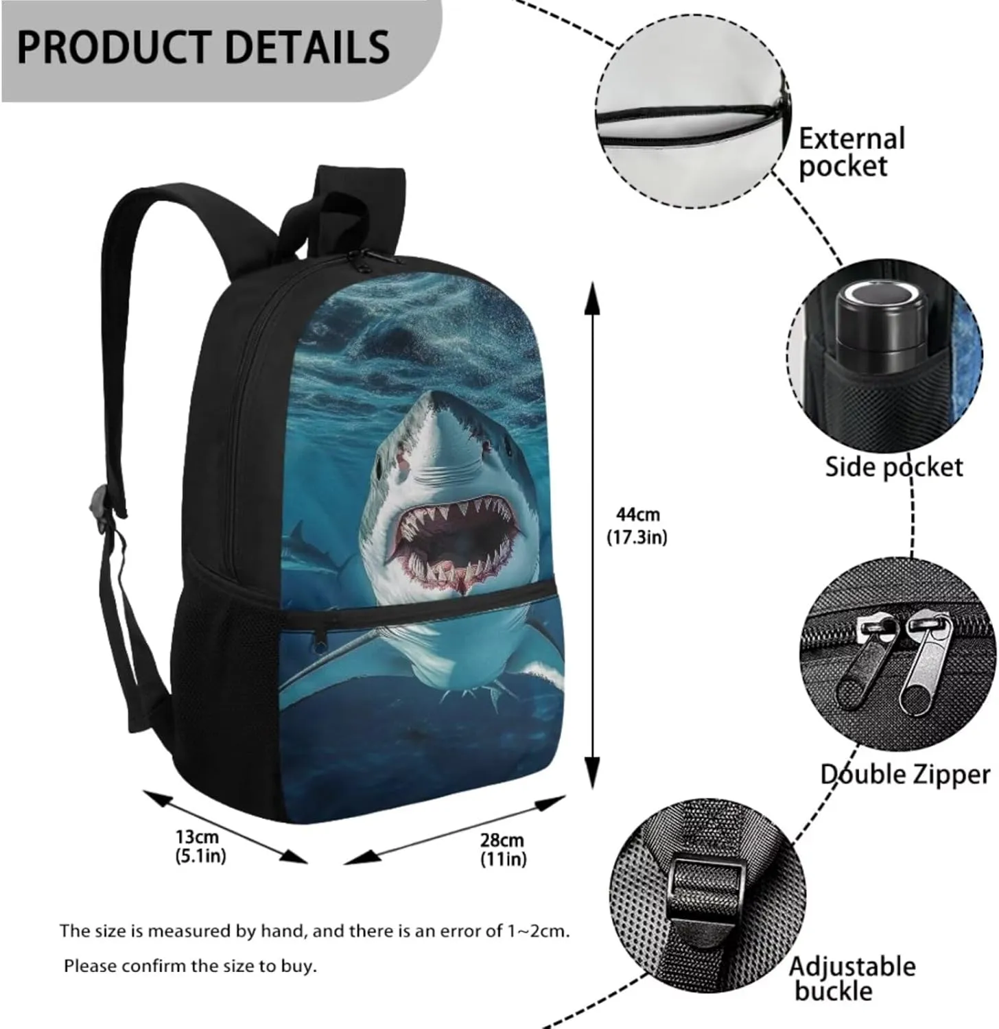 Shark Backpack for Boys with Lunch Box Kids School Bag and Lunch Bag Pencil Case Water Bottle Holder Set of 4 School Accessories Back to School Supplies