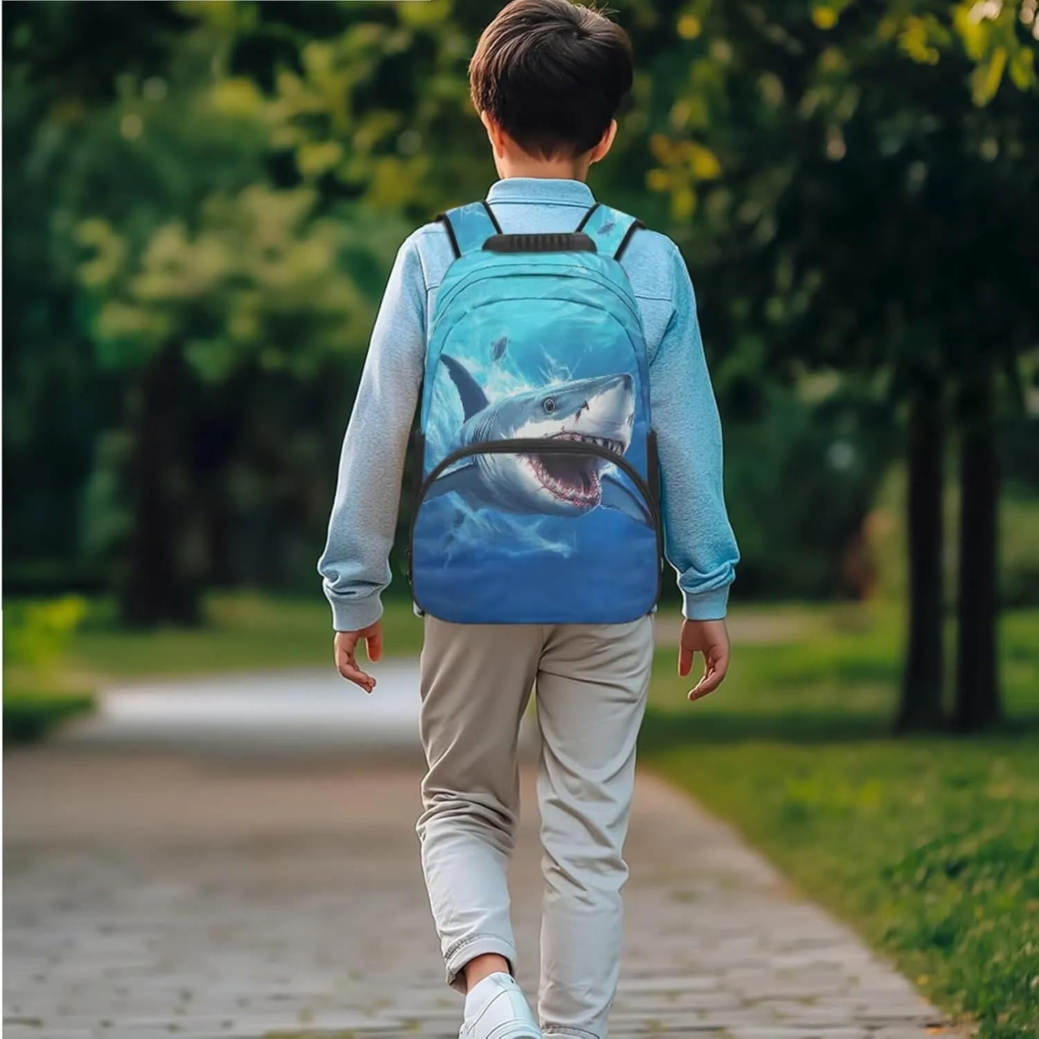 Shark Backpack for Girls School Bags with Lunch Bag Pencil Case and Water Bottle Holder Children Bookbag Purse Large Capacity School Supplies 4 in 1