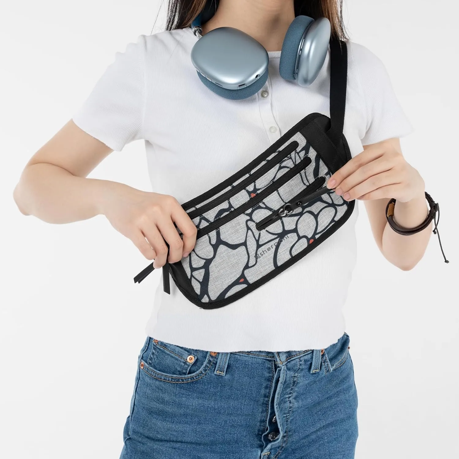 Sherpani Jett, Anti Theft Waist Pouch, Slim Money Belt Bag for Travel, Blocking Hidden Wallet Belt Bag, Secure Travel Pouch for Women, RFID Protection, Travel Gift for Mothers Day 2025 (Sakura)
