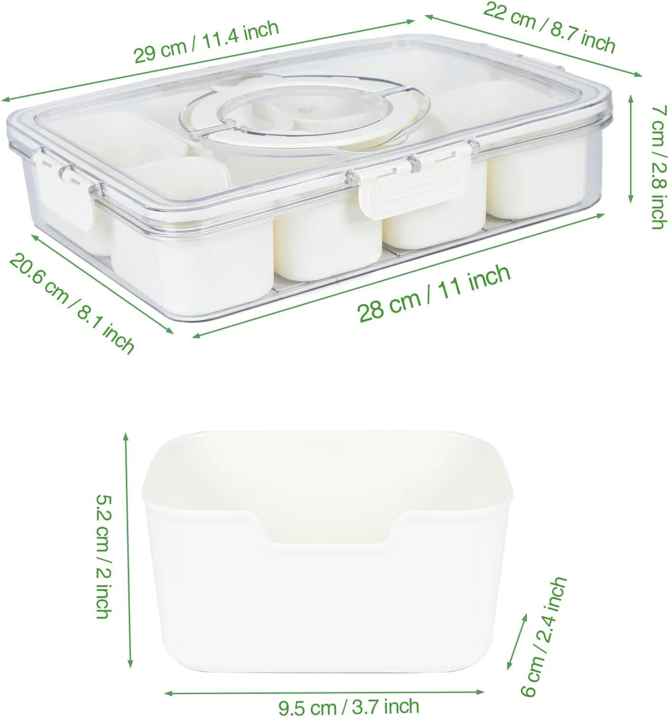 shopwithgreen Divided Serving Tray with Lid and Handle, Portable Snackle Box Charcuterie Container for Party, Veggies, Snack, Fruit, Nuts, Candy, Christmas Tray Snack Box for Entertaining, Picnic