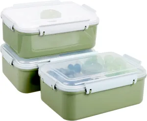 Shopwithgreen Set of 3 Salad Food Storage Container To Go, School & Travel,Food Prep Storage Containers with Lids (Khaki Green&Khaki Green&Khaki Green)