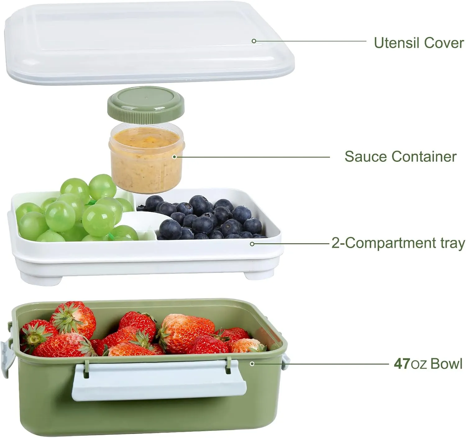 Shopwithgreen Set of 3 Salad Food Storage Container To Go, School & Travel,Food Prep Storage Containers with Lids (Khaki Green&Khaki Green&Khaki Green)