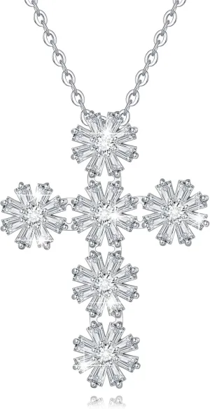 Silver Cross Necklaces for Women,White Gold Plated Silver Chain, Cross Necklace Diamond Cross Pendant 5A Zirconia, Hypoallergenic Silver Jewelry Gifts for Her (Birthday/Christmas/Anniversary)