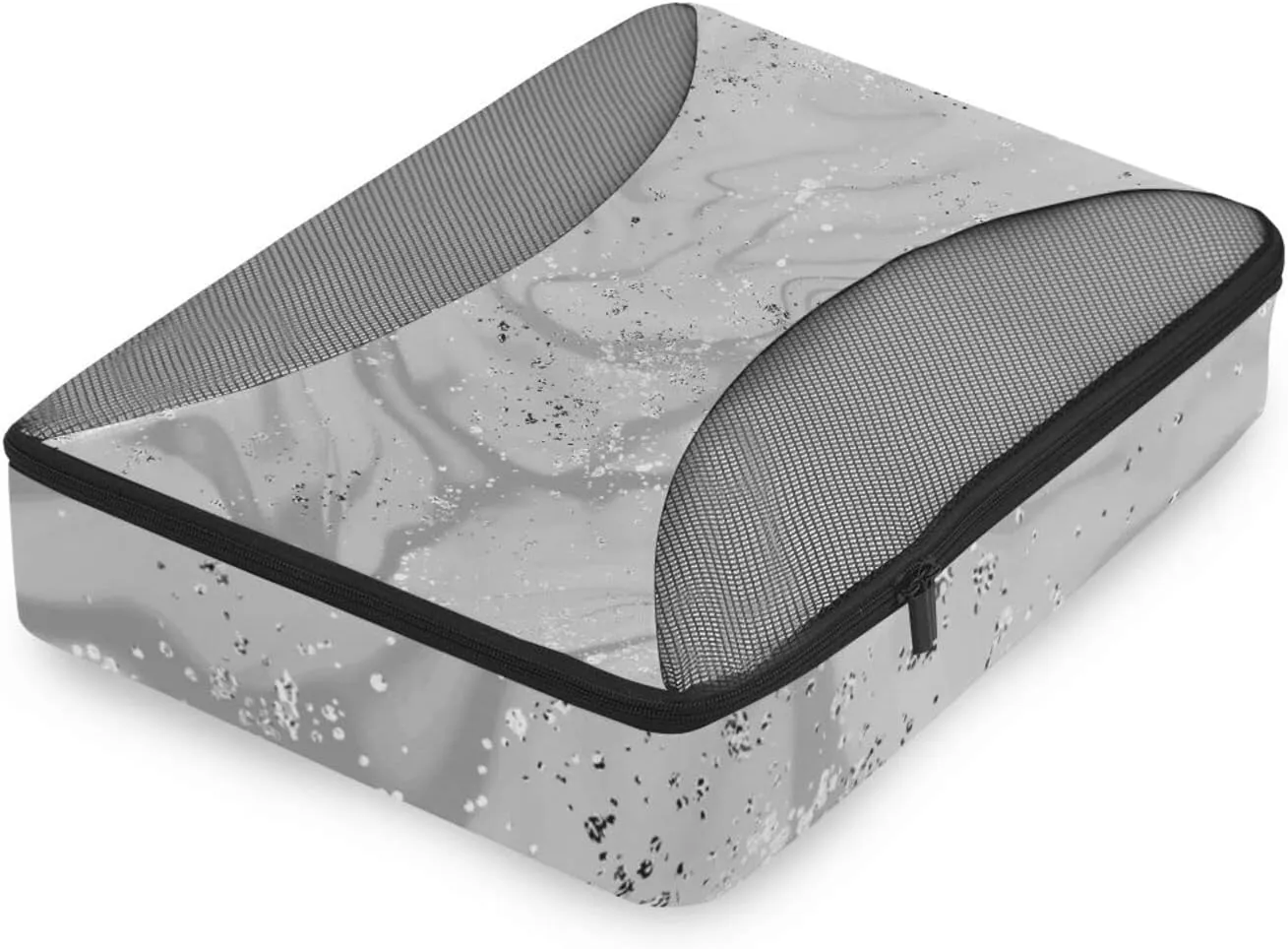 Silver Liquid Marble Artistic Painting with Silver Dust Texture 4 PCs Set Packing Bags, Luggage Organizer Bag, Portable Cube Toiletry bag, Durable Travel Cosmetic Storage Bag for Men Women