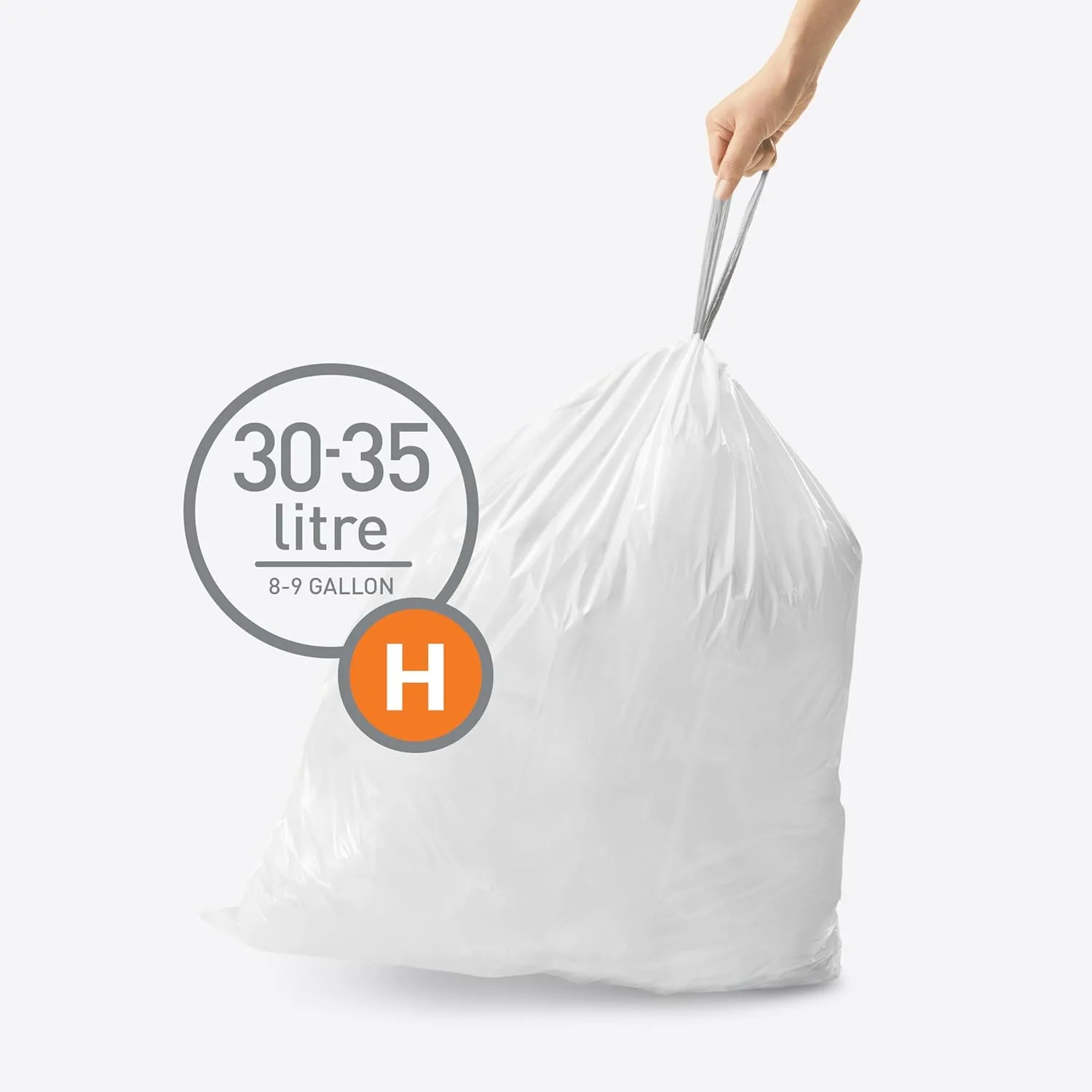 simplehuman Code H 200 Count, Dispenser Pack Custom Fit Liners, Drawstring Trash Bags, 30-35 Liter / 8-9 Gallon
