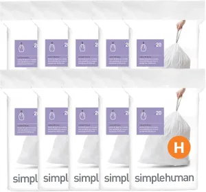 simplehuman Code H 200 Count, Dispenser Pack Custom Fit Liners, Drawstring Trash Bags, 30-35 Liter / 8-9 Gallon