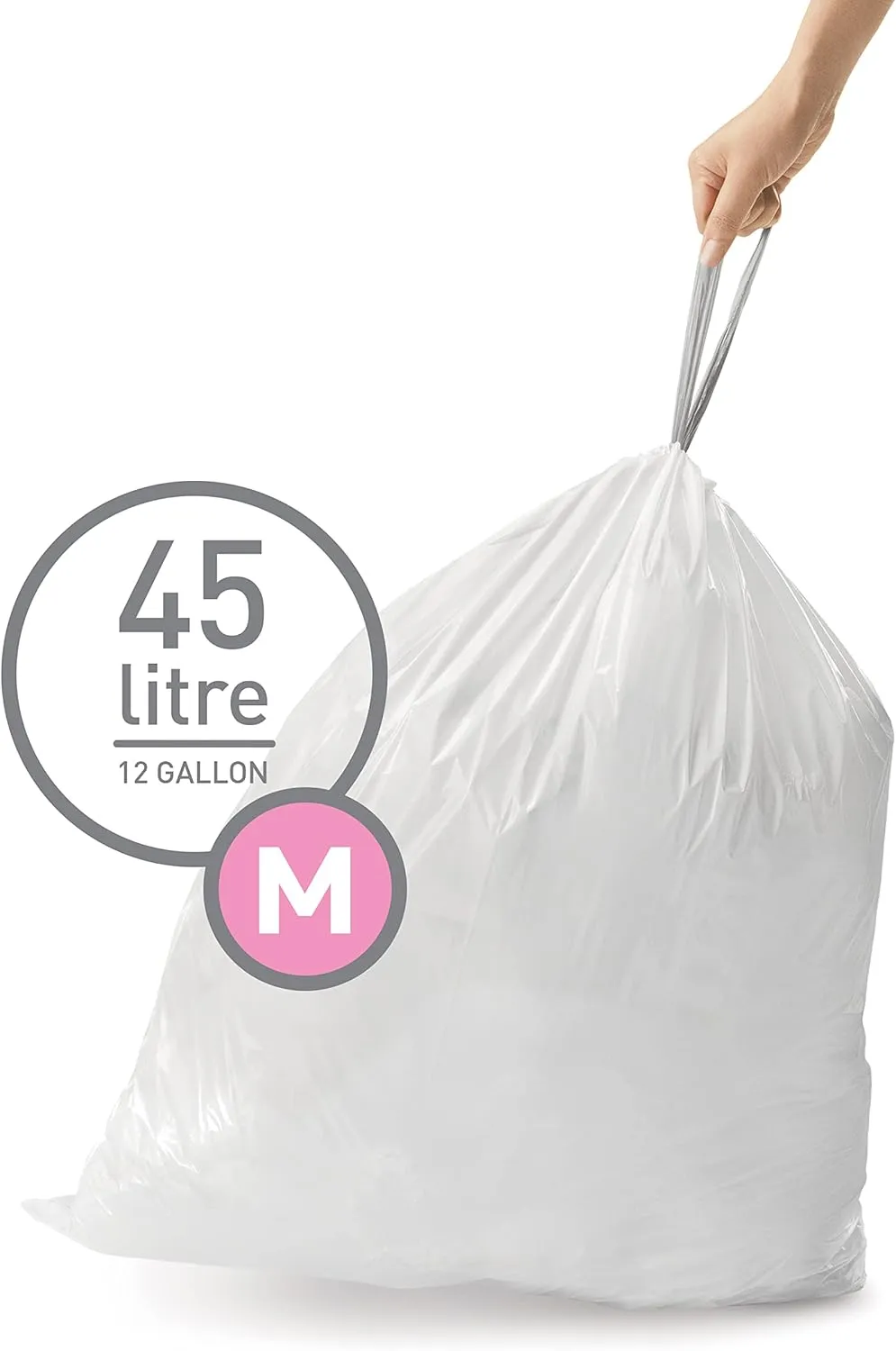 simplehuman Code M 100 Count, Genuine Custom Fit Liners, Drawstring Trash Bags in Dispenser Packs, 45 Liter / 11.9 Gallon, White