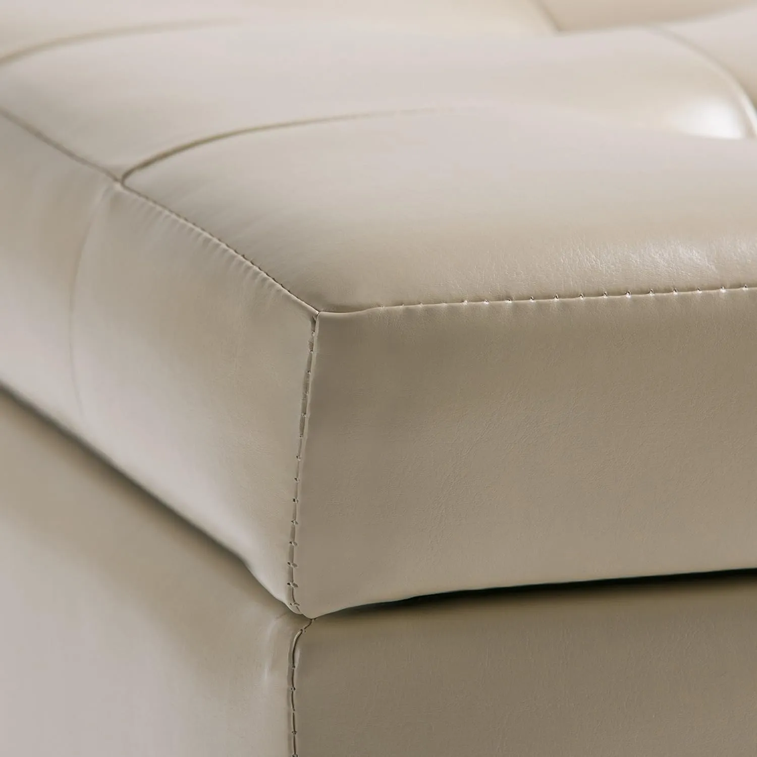 SIMPLIHOME Cosmopolitan 34 inch Wide Transitional Rectangle Storage Ottoman in Satin Cream Vegan Faux Leather, Assembled, For the Living Room, Entryway and Family Room