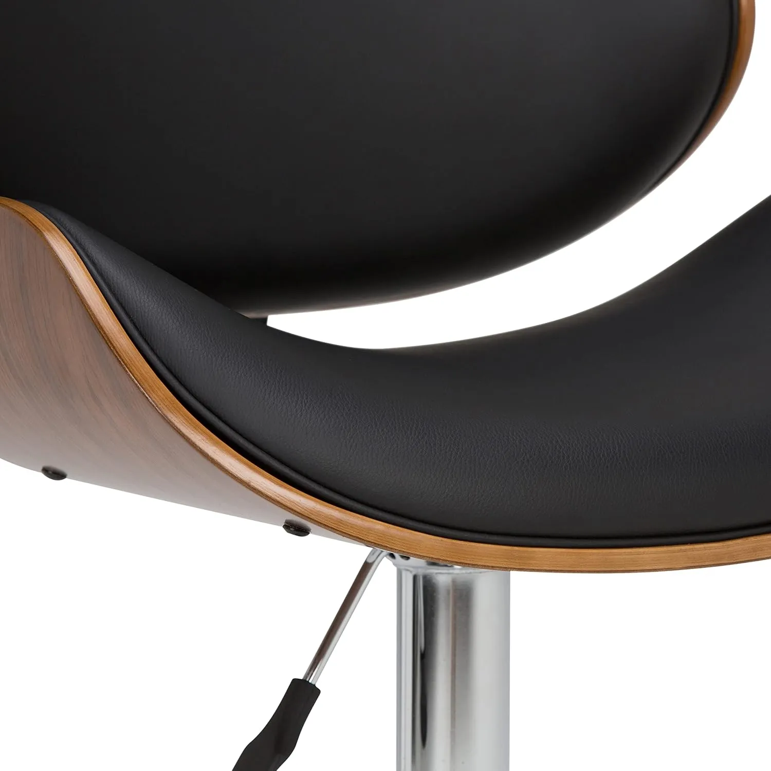 SIMPLIHOME Marana Adjustable Swivel Bar Stool - 33 inch Seat Height Upholstered Metal Bar Chair in Black Vegan Faux Leather, Mid Century Seating for Kitchen or Bar with Curved Bentwood Back