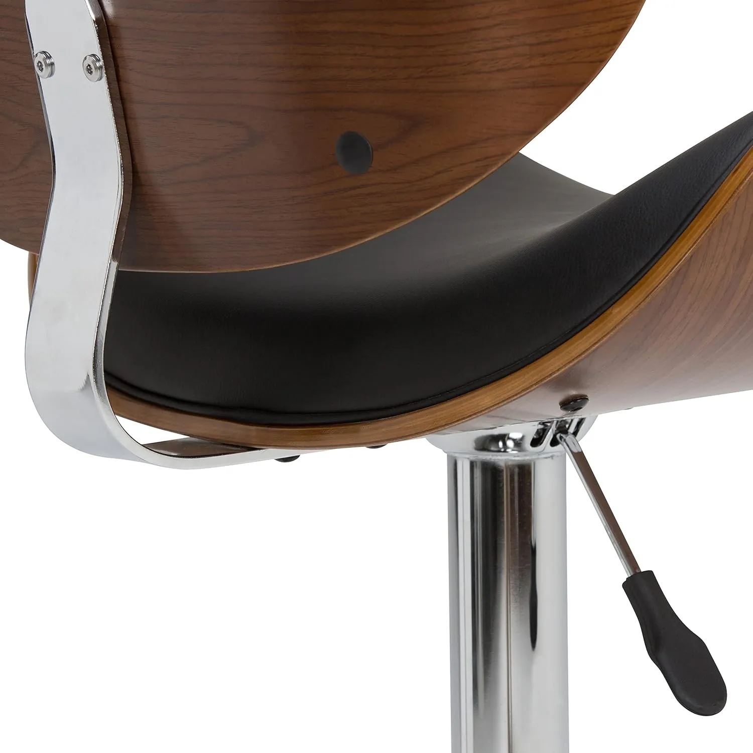 SIMPLIHOME Marana Adjustable Swivel Bar Stool - 33 inch Seat Height Upholstered Metal Bar Chair in Black Vegan Faux Leather, Mid Century Seating for Kitchen or Bar with Curved Bentwood Back