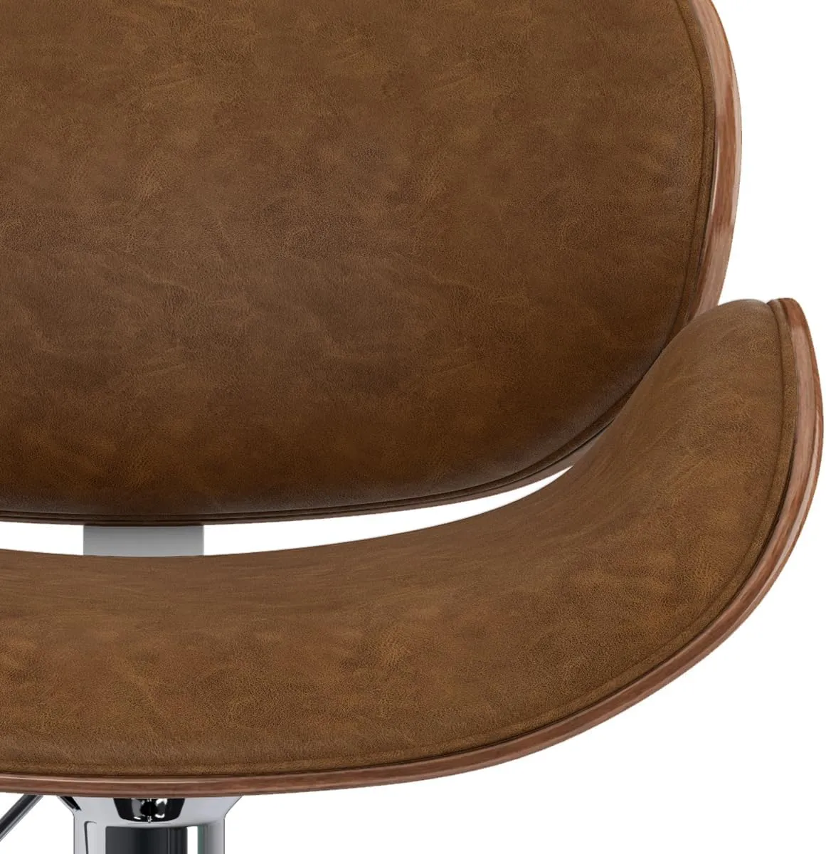 SIMPLIHOME Marana Adjustable Swivel Bar Stool - 33 inch Seat Height Upholstered Metal Bar Chair in Deep Tan Vegan Faux Leather, Mid Century Seating for Kitchen or Bar with Curved Bentwood Back