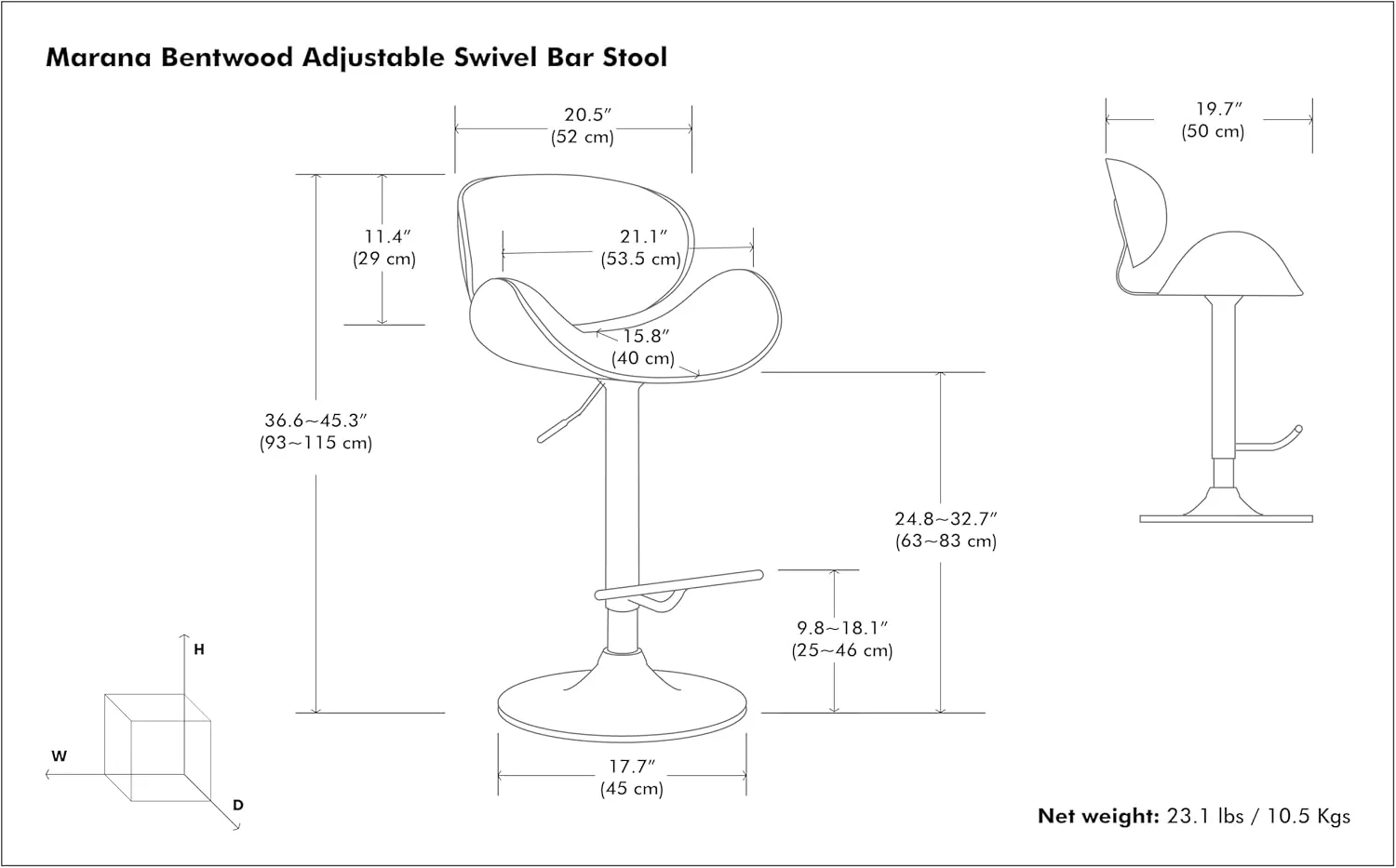 SIMPLIHOME Marana Adjustable Swivel Bar Stool - 33 inch Seat Height Upholstered Metal Bar Chair in Deep Tan Vegan Faux Leather, Mid Century Seating for Kitchen or Bar with Curved Bentwood Back