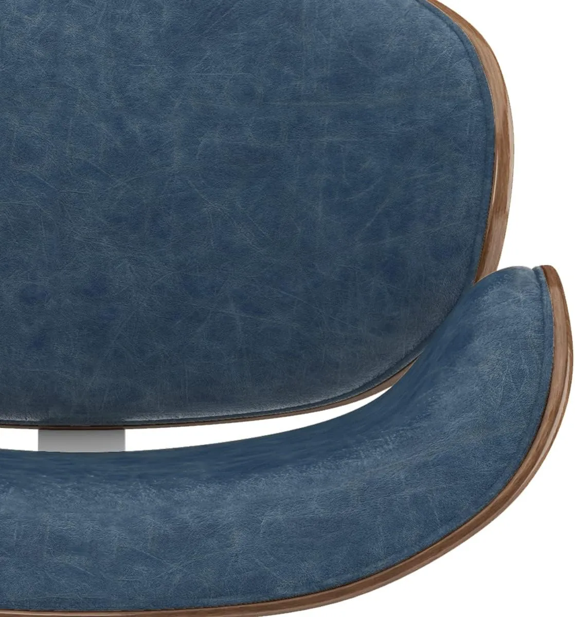 SIMPLIHOME Marana Adjustable Swivel Bar Stool - 33 inch Seat Height Upholstered Metal Bar Chair in Distressed Blue Vegan Faux Leather, Mid Century Seating for Kitchen or Bar with Curved Bentwood Back