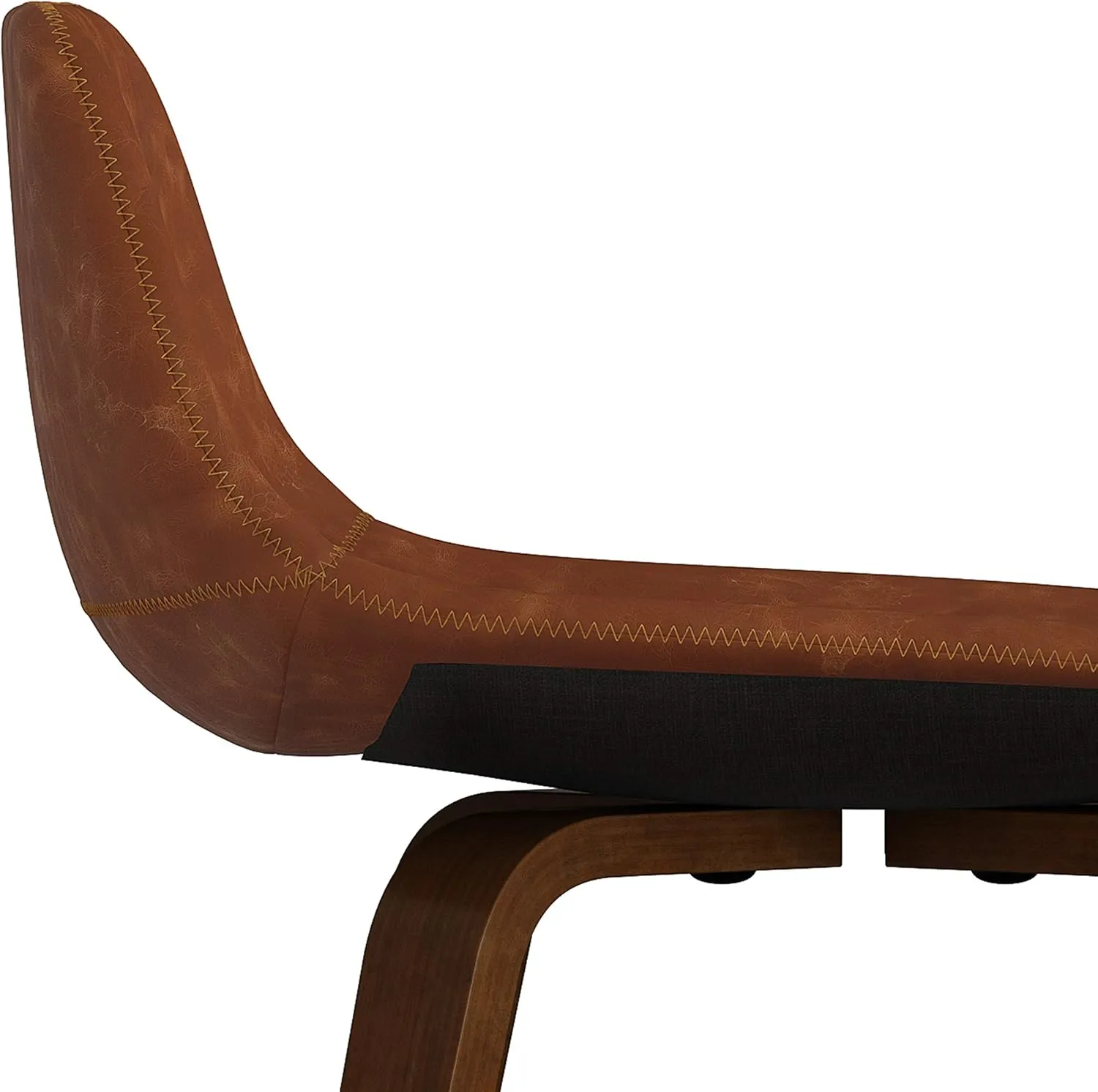 SIMPLIHOME Randolph Counter Stools (Set of 2) - 28 Inch Seat Height Upholstered Bentwood Kitchen Seats in Deep Tan Vegan Faux Leather, Mid Century Modern Seating with Curved Backrest and Footrest