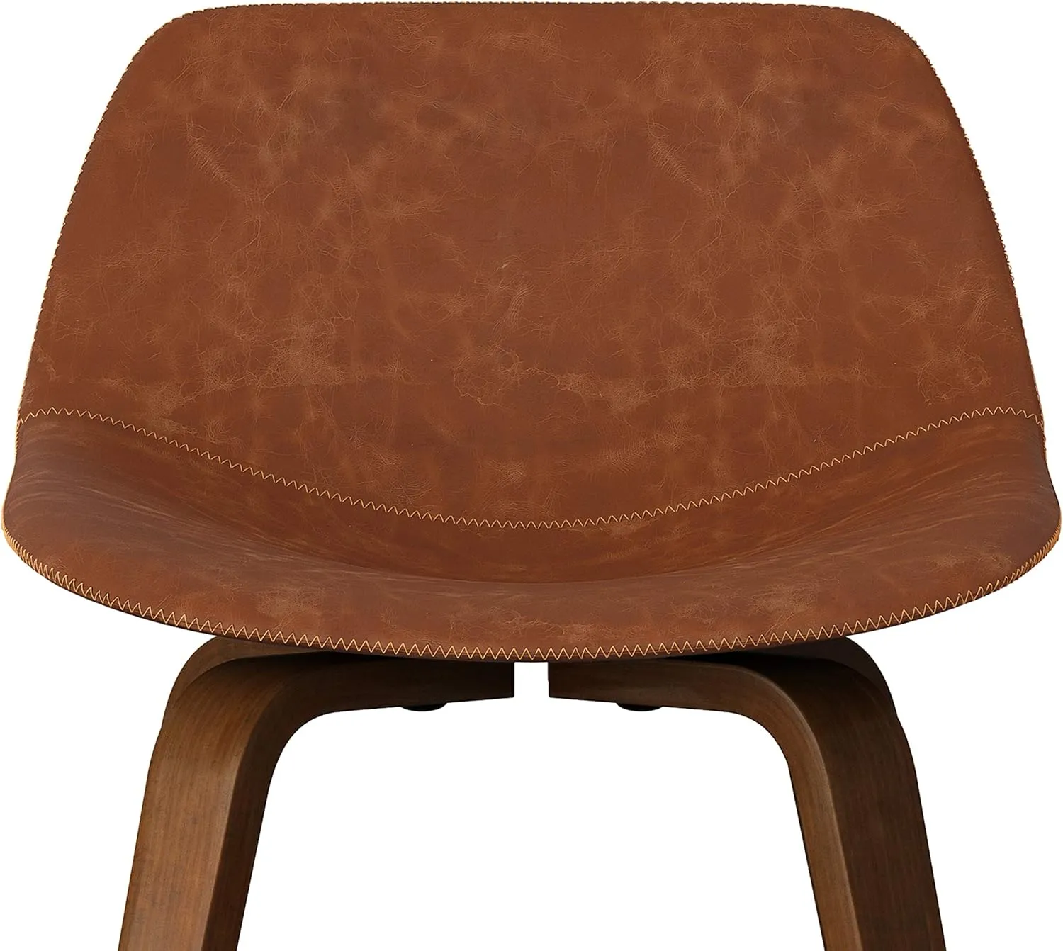 SIMPLIHOME Randolph Counter Stools (Set of 2) - 28 Inch Seat Height Upholstered Bentwood Kitchen Seats in Deep Tan Vegan Faux Leather, Mid Century Modern Seating with Curved Backrest and Footrest