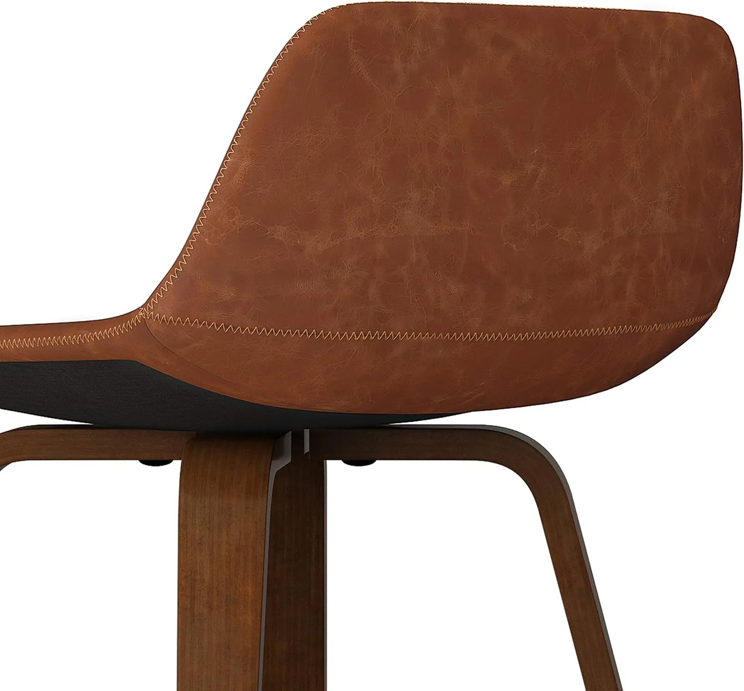 SIMPLIHOME Randolph Counter Stools (Set of 2) - 28 Inch Seat Height Upholstered Bentwood Kitchen Seats in Deep Tan Vegan Faux Leather, Mid Century Modern Seating with Curved Backrest and Footrest