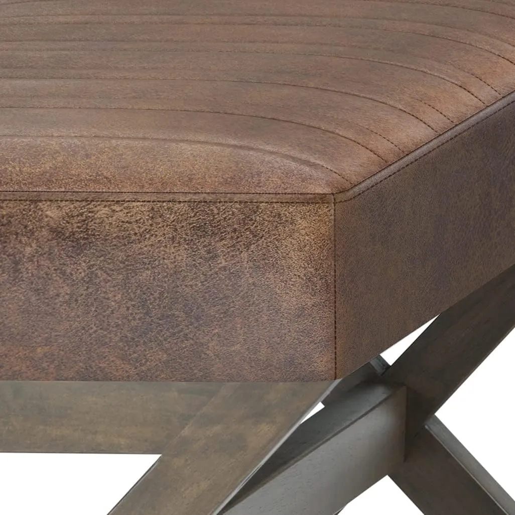 SIMPLIHOME Salinger 48 inch Wide Contemporary Modern Rectangle Ottoman Bench in Distressed Chestnut Brown Vegan Faux Leather, Assembled, For the Living Room and Bedroom
