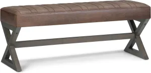SIMPLIHOME Salinger 48 inch Wide Contemporary Modern Rectangle Ottoman Bench in Distressed Chestnut Brown Vegan Faux Leather, Assembled, For the Living Room and Bedroom