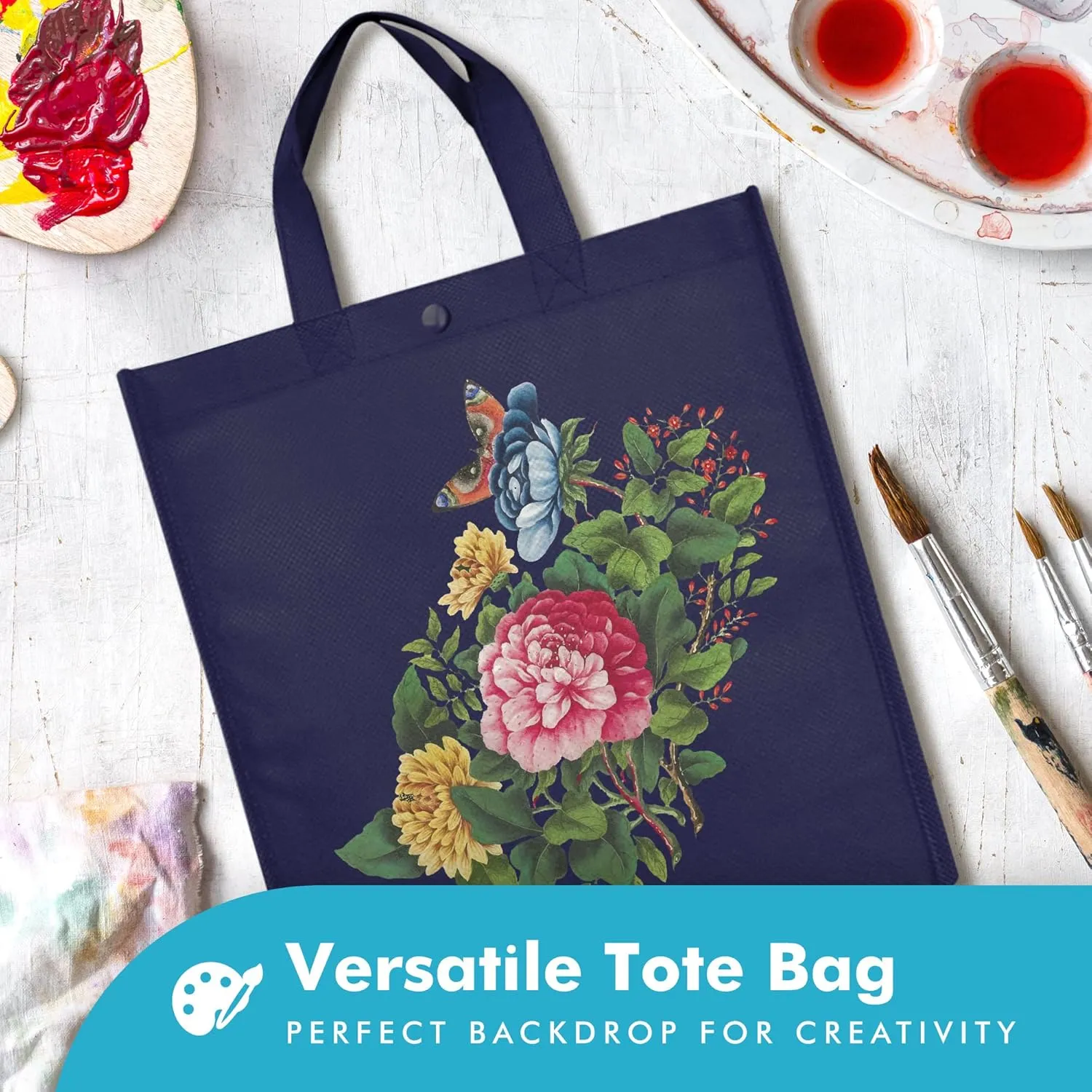 Simply Green Solutions - Reusable Grocery Bags, Durable Large Tote Bags, Shopping Bags for Groceries, Utility Tote, Reusable Gift Bags With Handles, 14 x 16.5 x 6, Pack of 10, Navy Blue