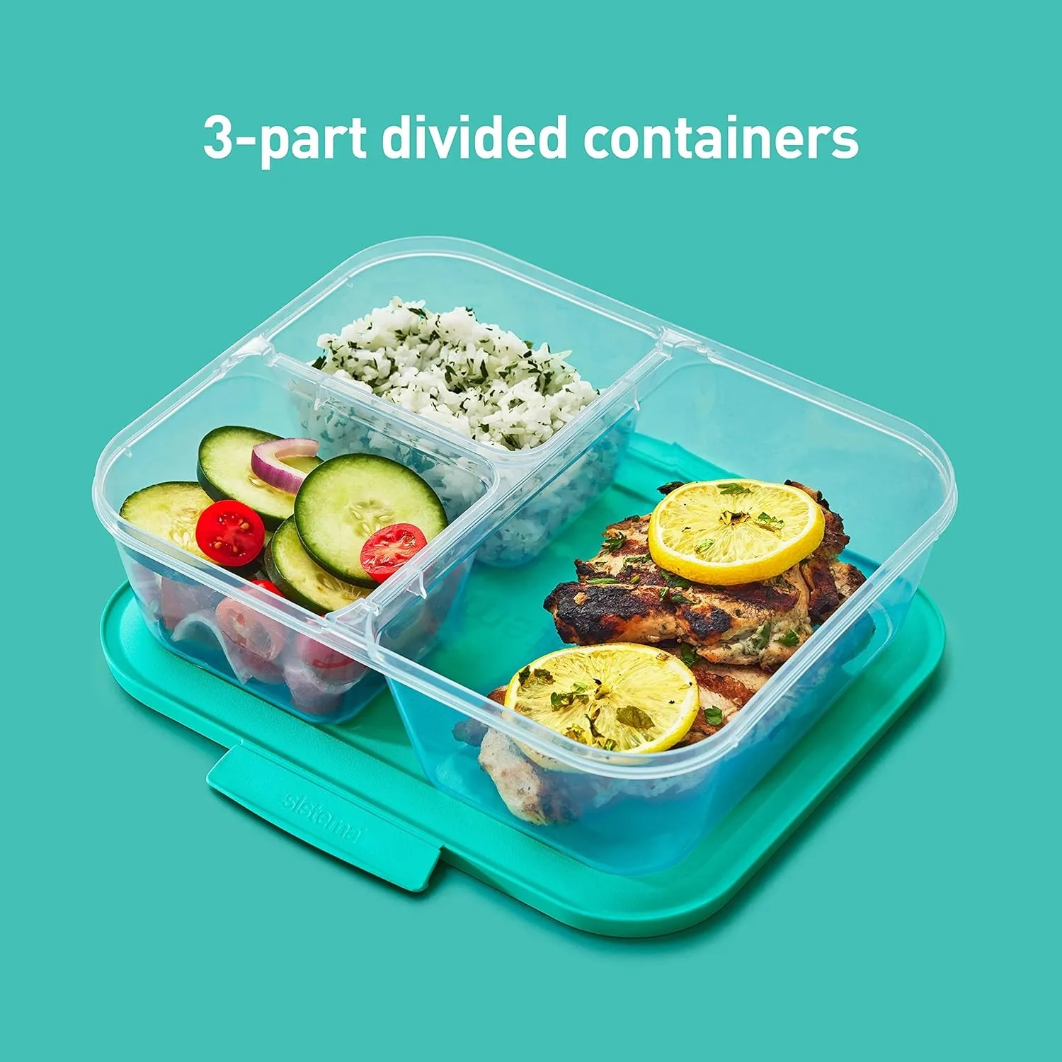 Sistema Nest It Meal Prep Food Storage Containers with Lids, 3 Compartments, 8 Cups, 5-Pack, Teal
