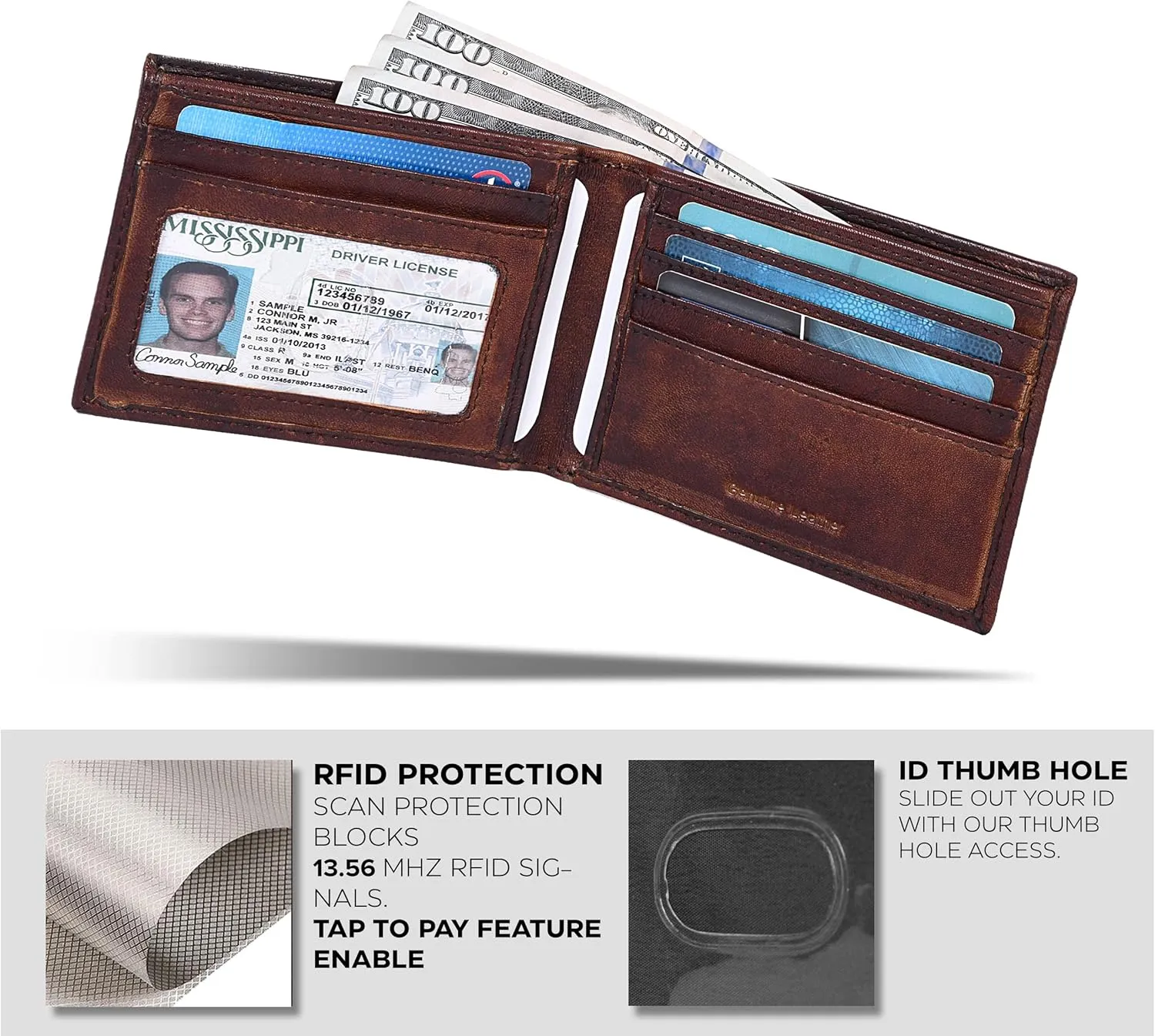 Slim Leather Wallet for Men - RFID Blocking Slim Minimalist Front Pocket - Thin & Stylish with ID Window, Gift For Men