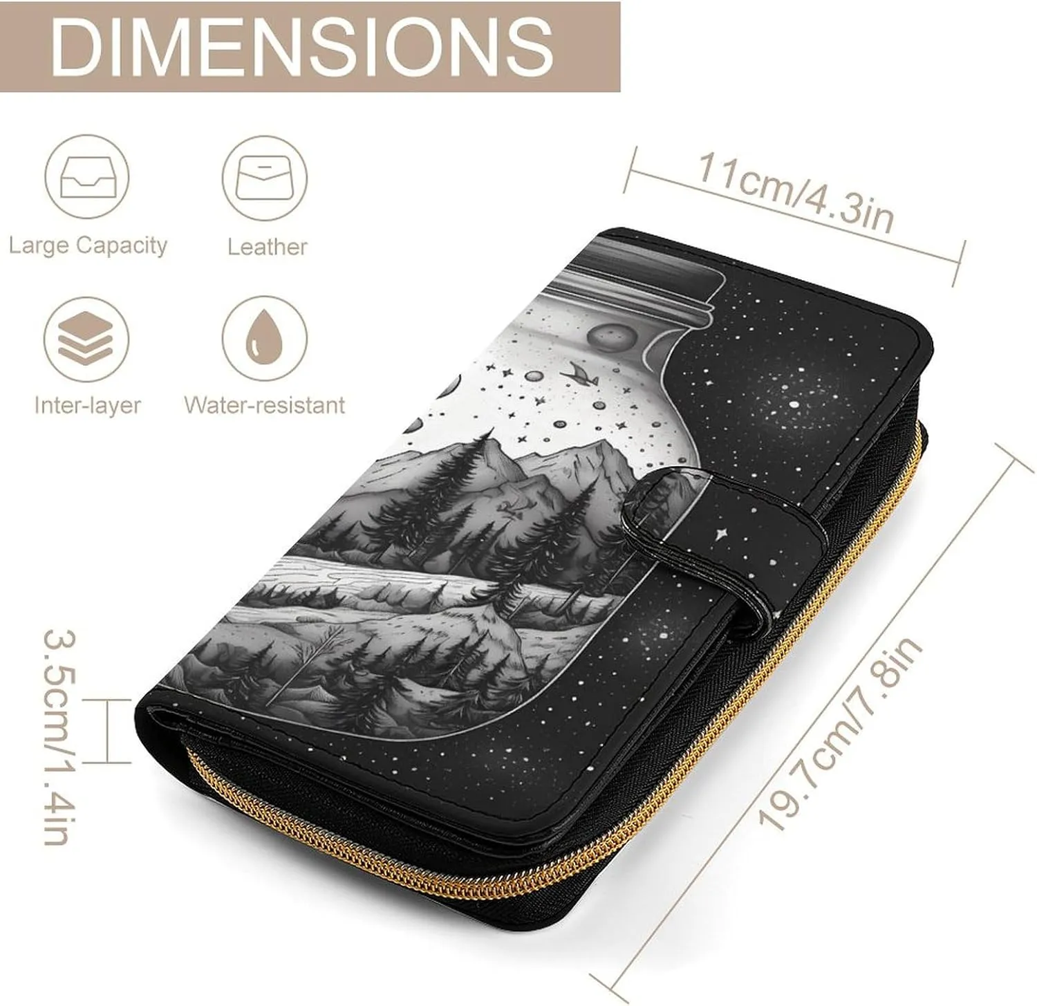 Slim Wallet for Women Men Leather Wallet,Black And White Painting Credit Card Holder Clutch Purses for Women, Available in Multiple Styles