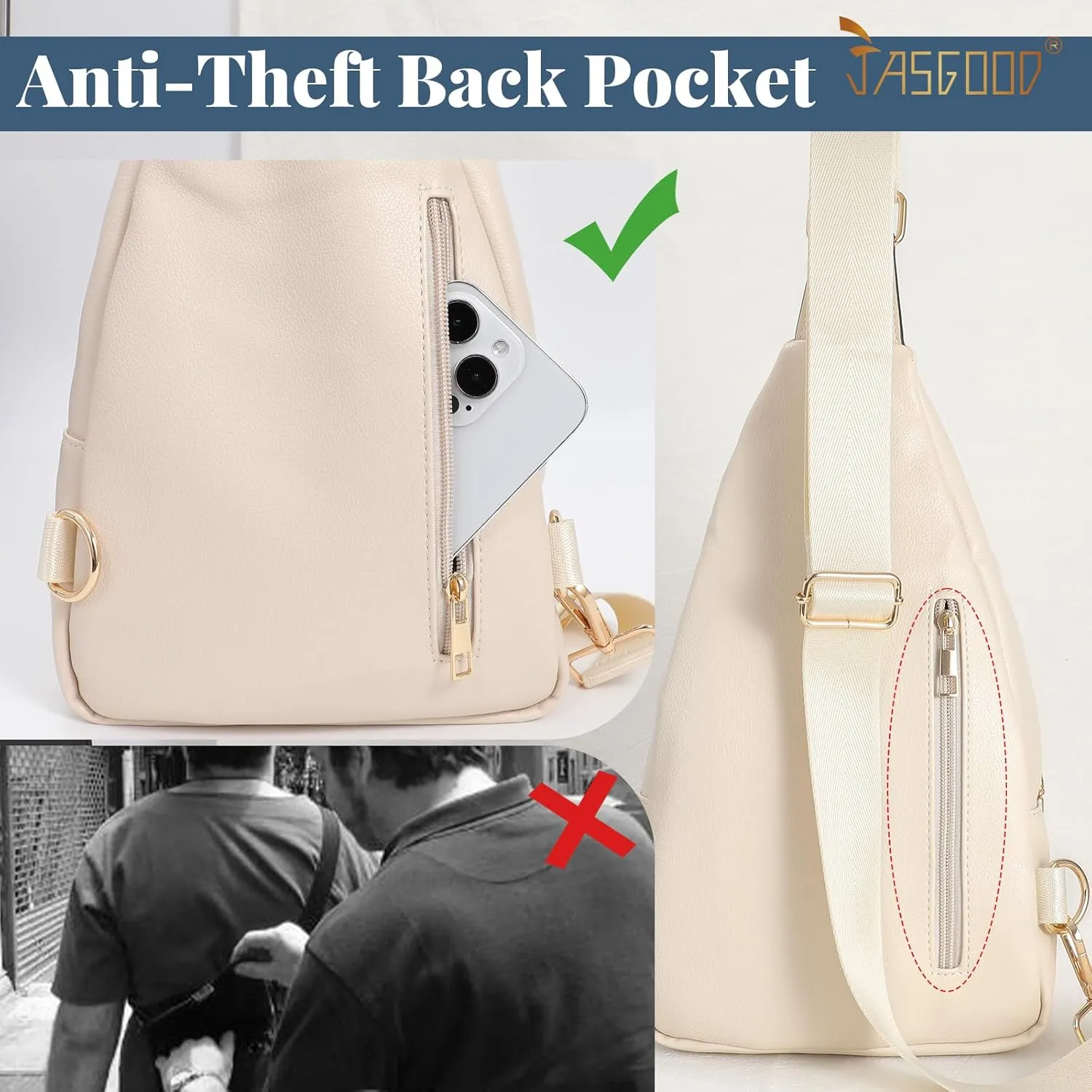 Sling Bag for Women Crossbody Leather Fanny Packs Chest Bag Fashion Sling Backpack Travel JASGOOD