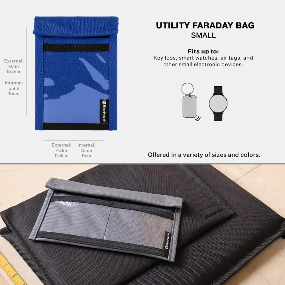 SLNT Quick Access Key Fob Faraday Bag w/Silent Pocket - Weatherproof Signal Blocking Nylon, Device Shielding for Key Fobs, Smart Watches, AirPods - Travel, Privacy & Anti-Hacking (Royal Blue, Small)