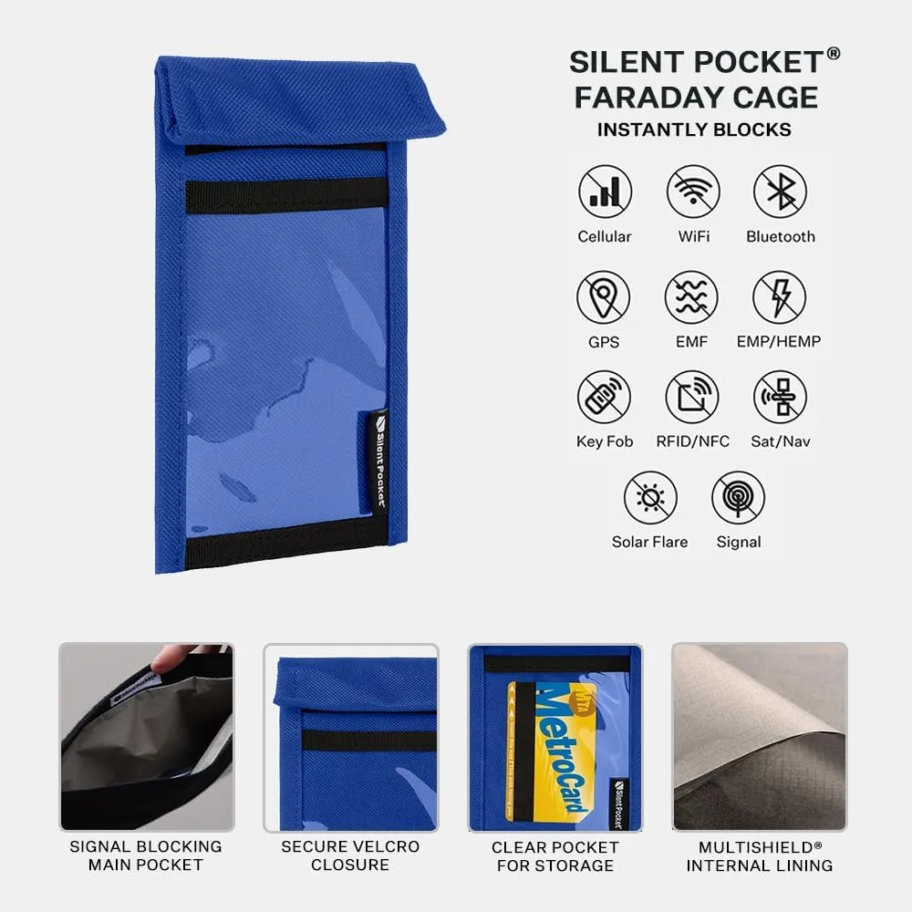 SLNT Quick Access Key Fob Faraday Bag w/Silent Pocket - Weatherproof Signal Blocking Nylon, Device Shielding for Key Fobs, Smart Watches, AirPods - Travel, Privacy & Anti-Hacking (Royal Blue, Small)