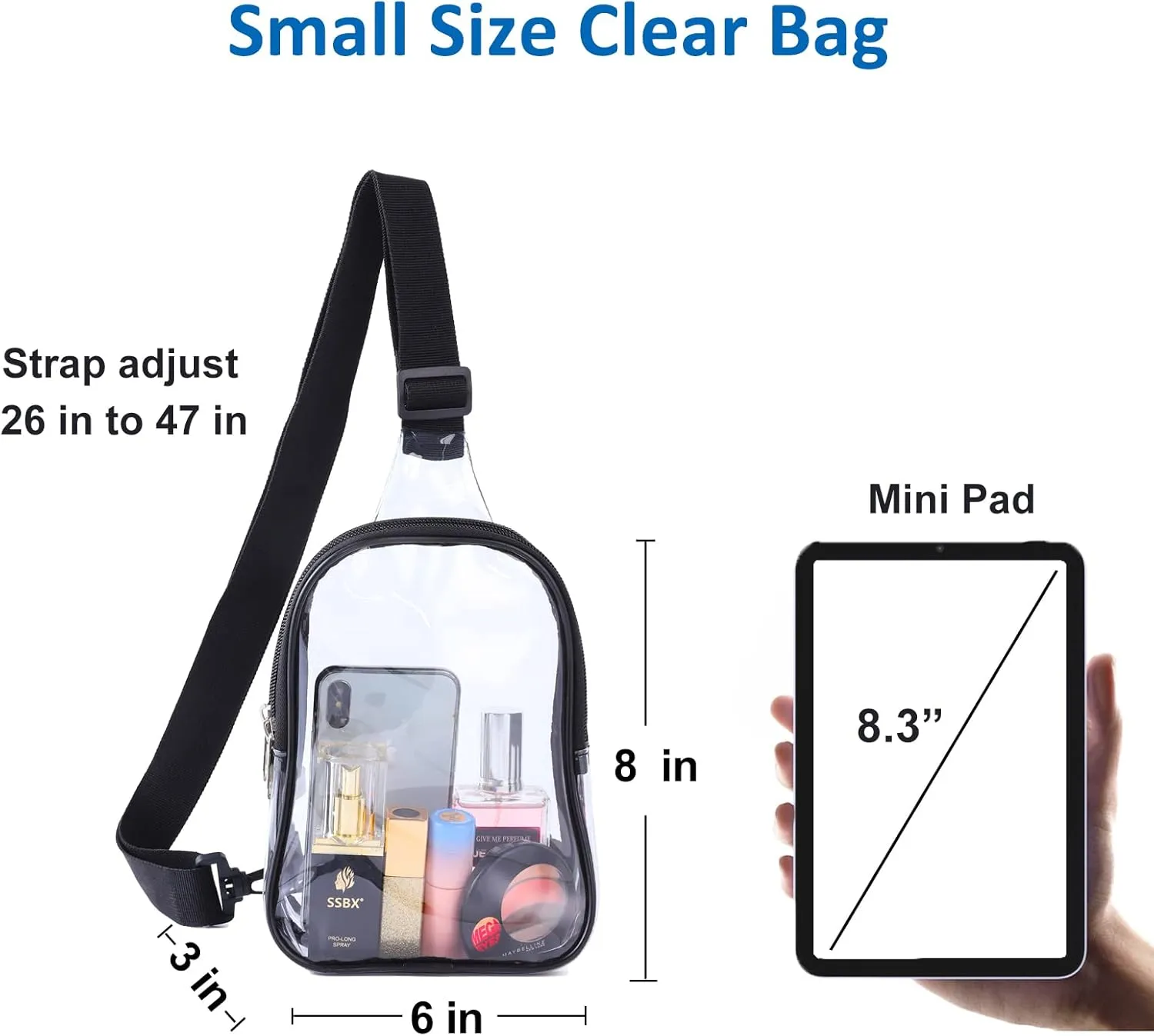 Small Clear Sling Bag, Clear Bag Stadium Approved, Transparent Crossbody Fanny Pack for Women Men