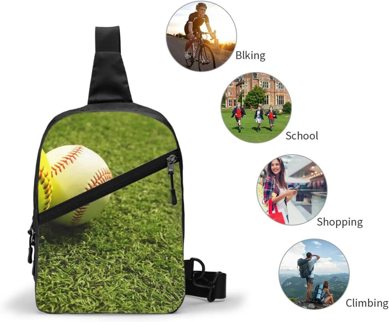 Small Crossbody Sling Backpack Anti Theft Backpack For Traveling Chest Grass Baseball Softball Shoulder Bag For Men Women
