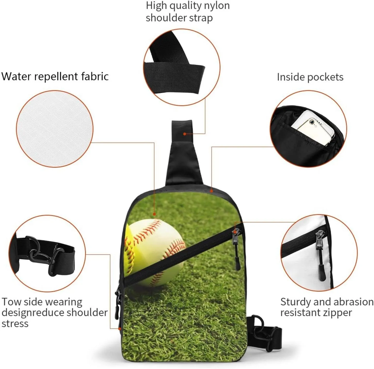 Small Crossbody Sling Backpack Anti Theft Backpack For Traveling Chest Grass Baseball Softball Shoulder Bag For Men Women