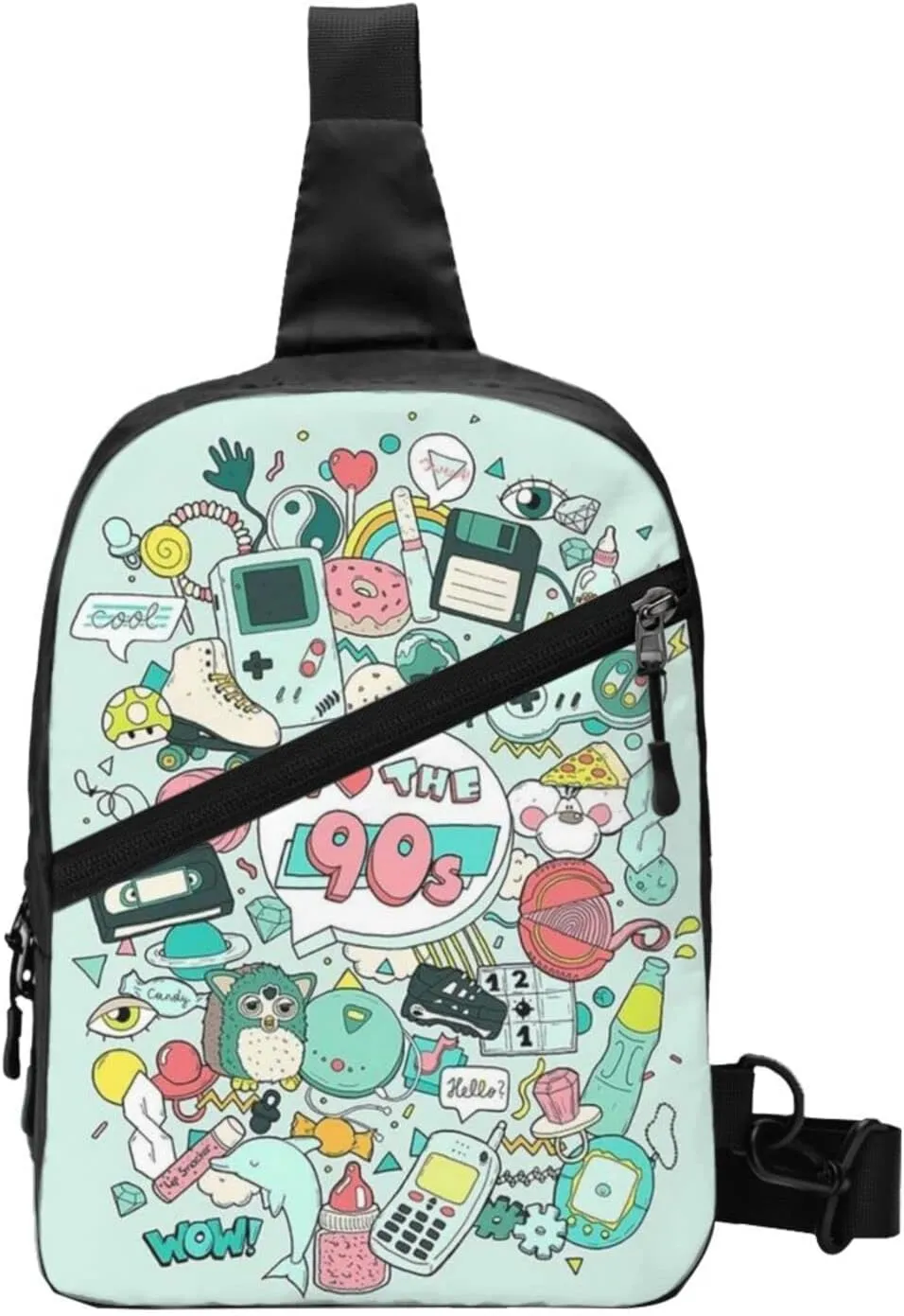 Small Crossbody Sling Backpack Anti Theft Backpack For Traveling Chest I Love The 90s Illustration Shoulder Bag For Men Women