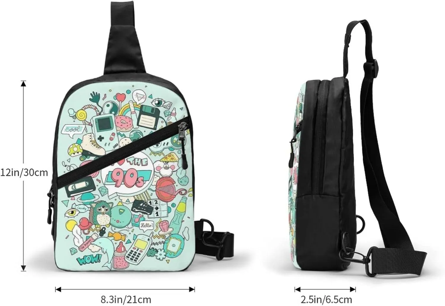 Small Crossbody Sling Backpack Anti Theft Backpack For Traveling Chest I Love The 90s Illustration Shoulder Bag For Men Women