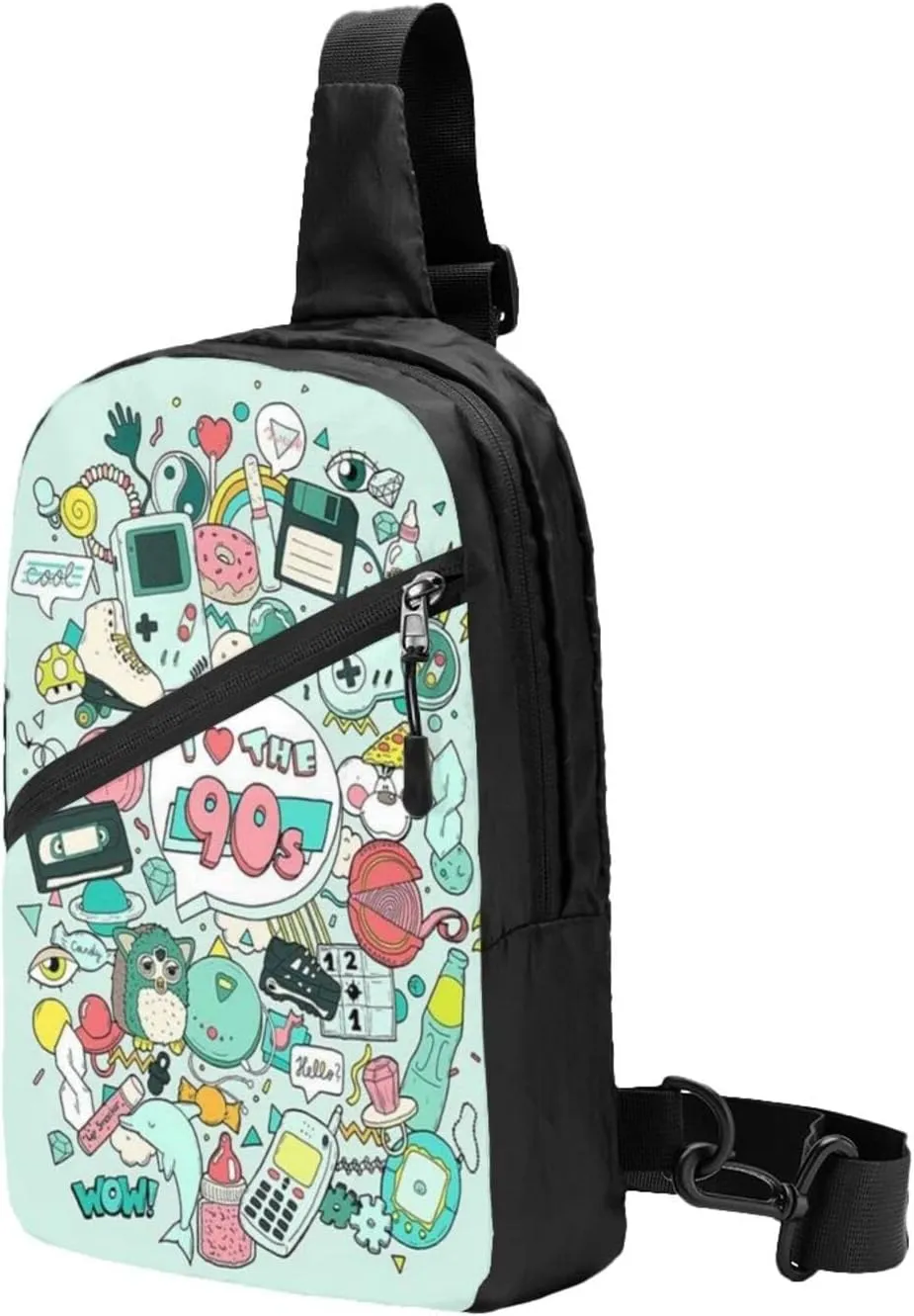 Small Crossbody Sling Backpack Anti Theft Backpack For Traveling Chest I Love The 90s Illustration Shoulder Bag For Men Women