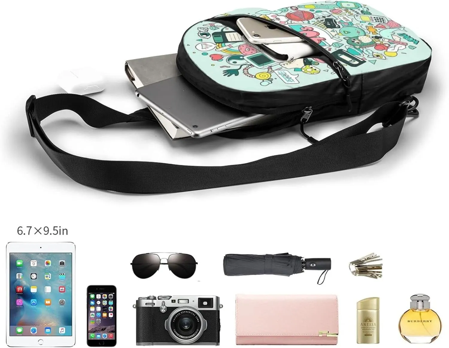 Small Crossbody Sling Backpack Anti Theft Backpack For Traveling Chest I Love The 90s Illustration Shoulder Bag For Men Women