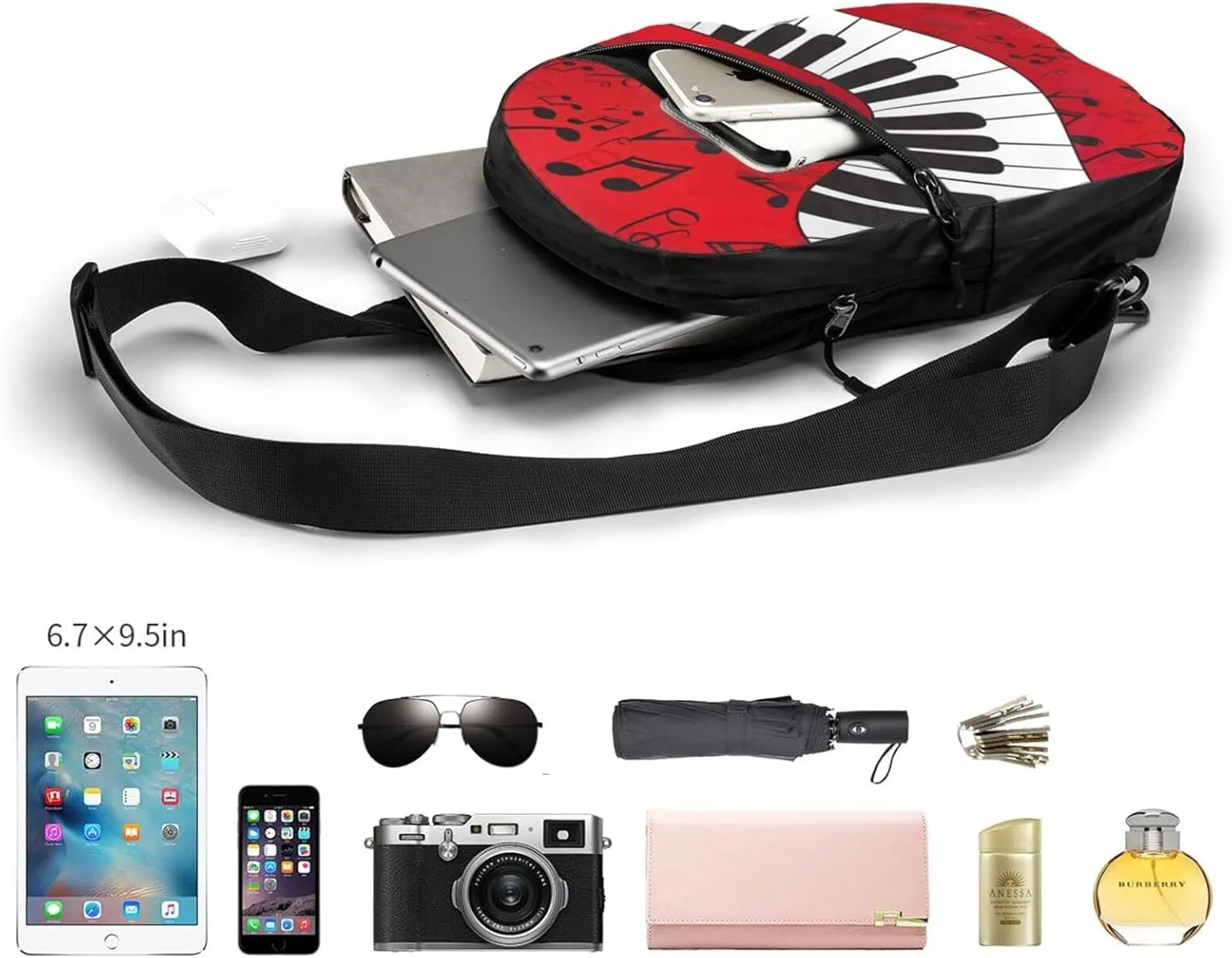 Small Crossbody Sling Backpack Anti Theft Backpack For Traveling Chest Music Note Piano Shoulder Bag For Men Women