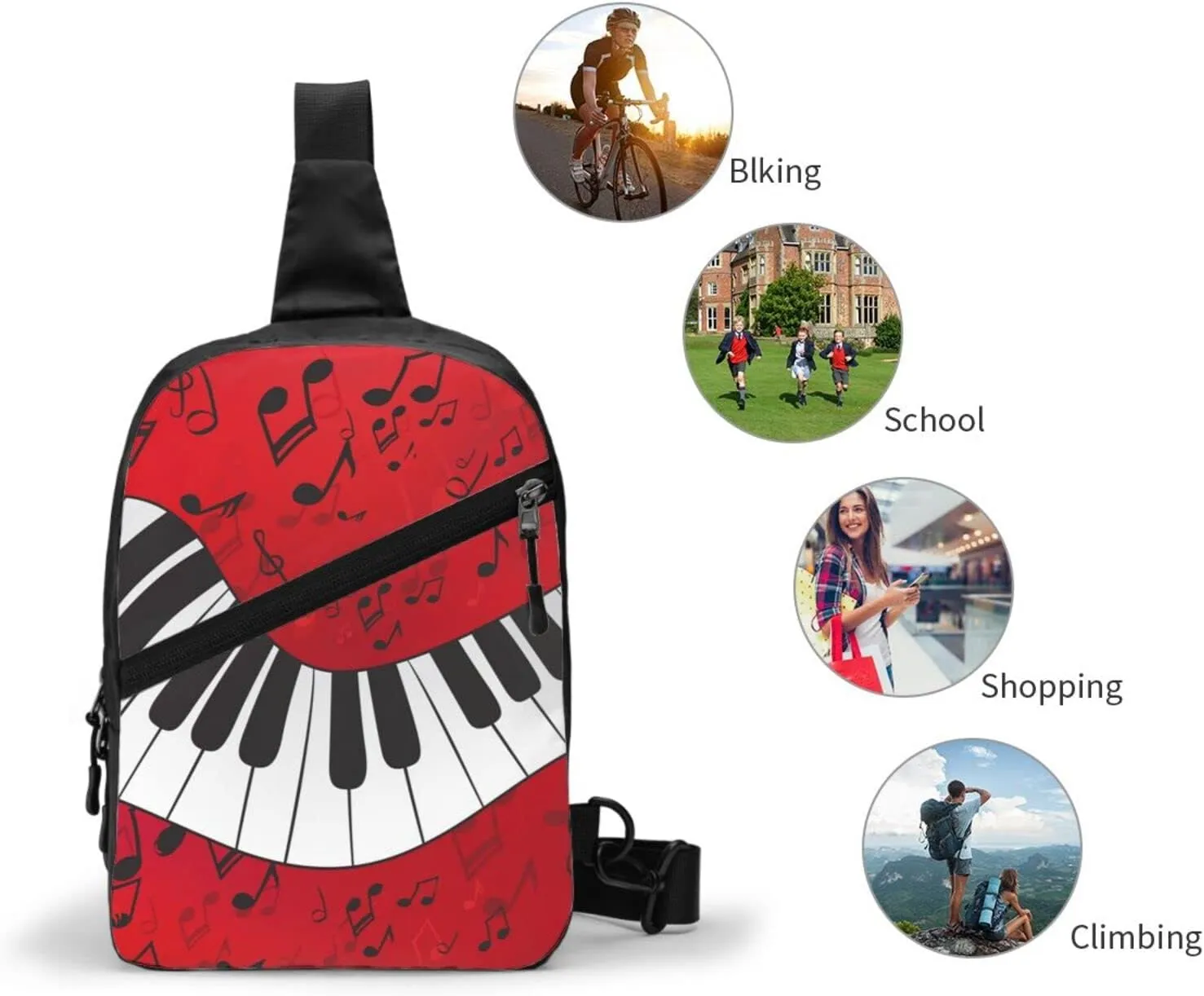 Small Crossbody Sling Backpack Anti Theft Backpack For Traveling Chest Music Note Piano Shoulder Bag For Men Women