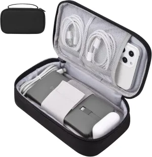 Small Electronics Carrying Case, Charge Organizer Bag for Cable & Cords, Travel Tech Accessories, External Hard Drive (Small, Black)
