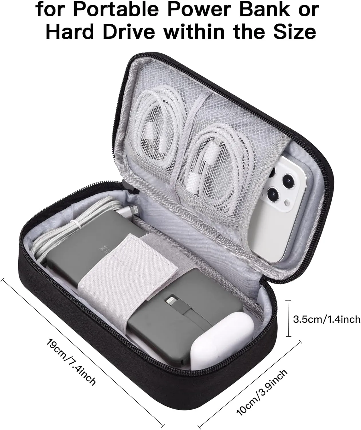 Small Electronics Carrying Case, Charge Organizer Bag for Cable & Cords, Travel Tech Accessories, External Hard Drive (Small, Black)