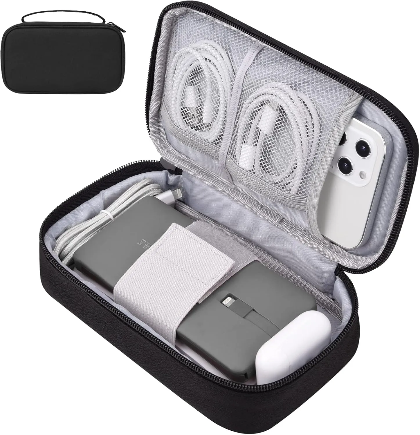 Small Electronics Carrying Case, Charge Organizer Bag for Cable & Cords, Travel Tech Accessories, External Hard Drive (Small, Black)