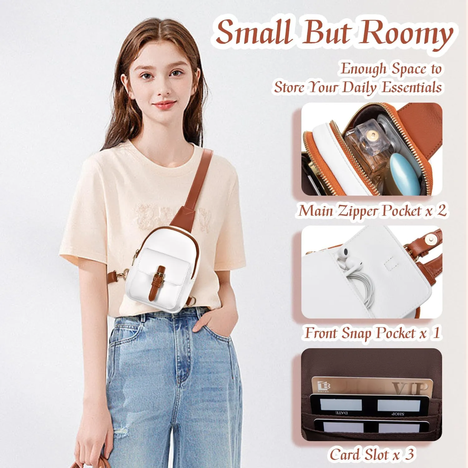Small Sling Bag Fanny Pack for Girls Vegan Leather 3 Pockets Crossbody Purse for Women Gift for Teen Girls Stuff