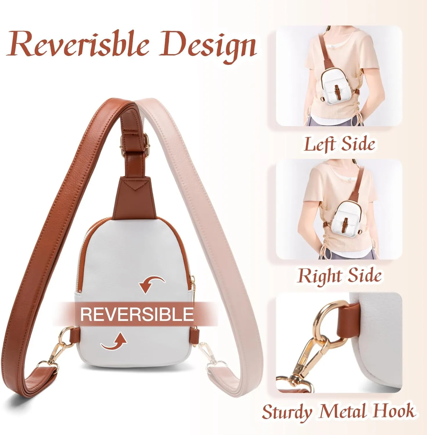 Small Sling Bag Fanny Pack for Girls Vegan Leather 3 Pockets Crossbody Purse for Women Gift for Teen Girls Stuff