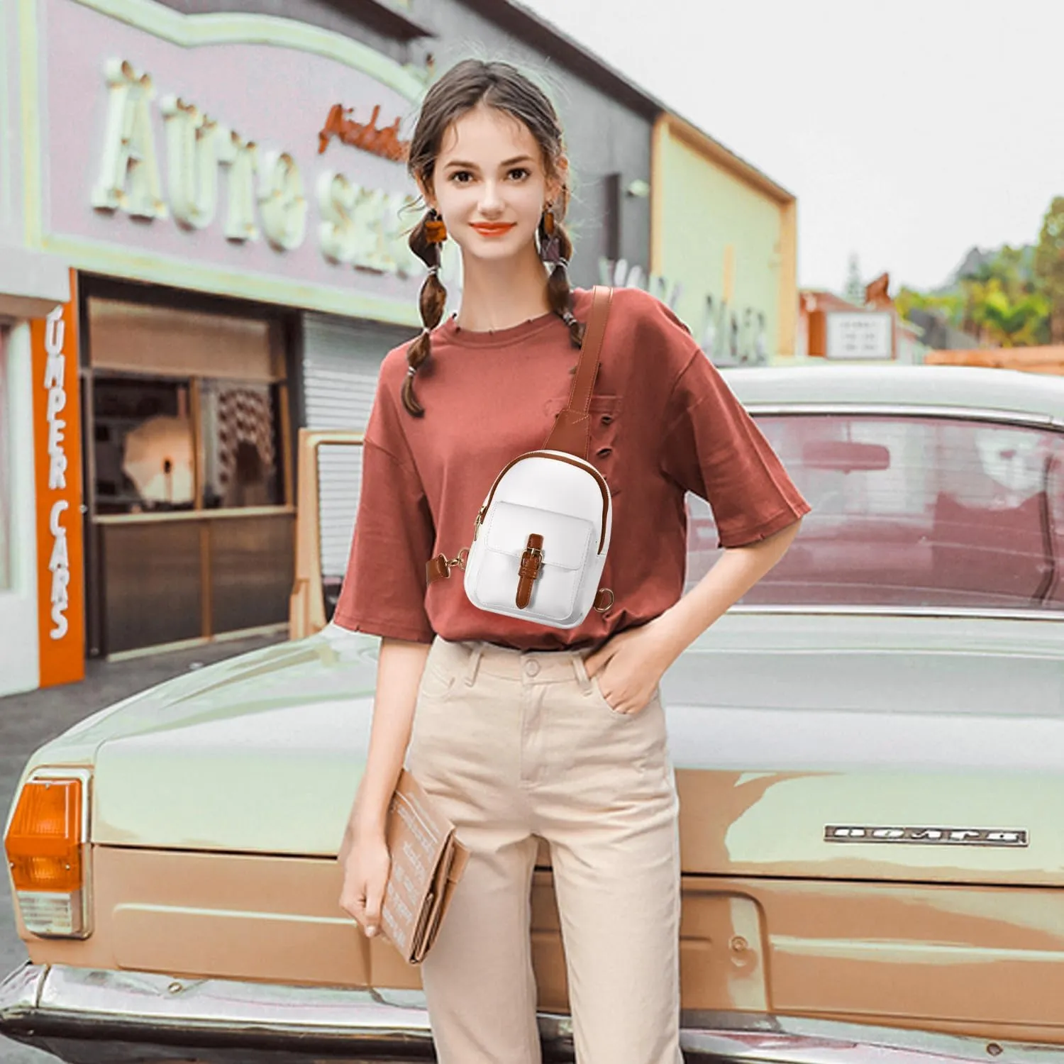 Small Sling Bag Fanny Pack for Girls Vegan Leather 3 Pockets Crossbody Purse for Women Gift for Teen Girls Stuff