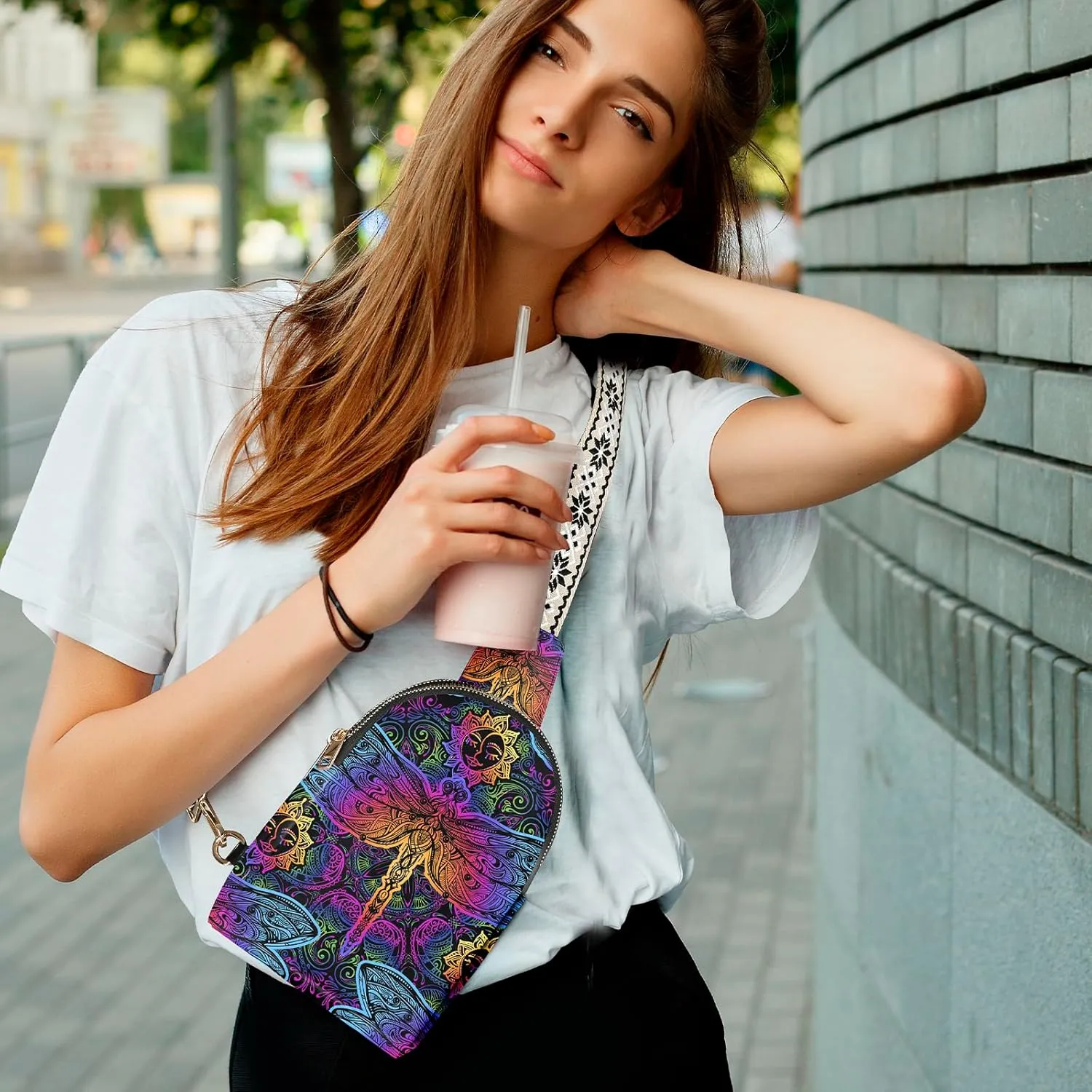Small Sling Bag Leather Fanny Packs for Women Crossbody Purses Travel Chest Casual Daypacks