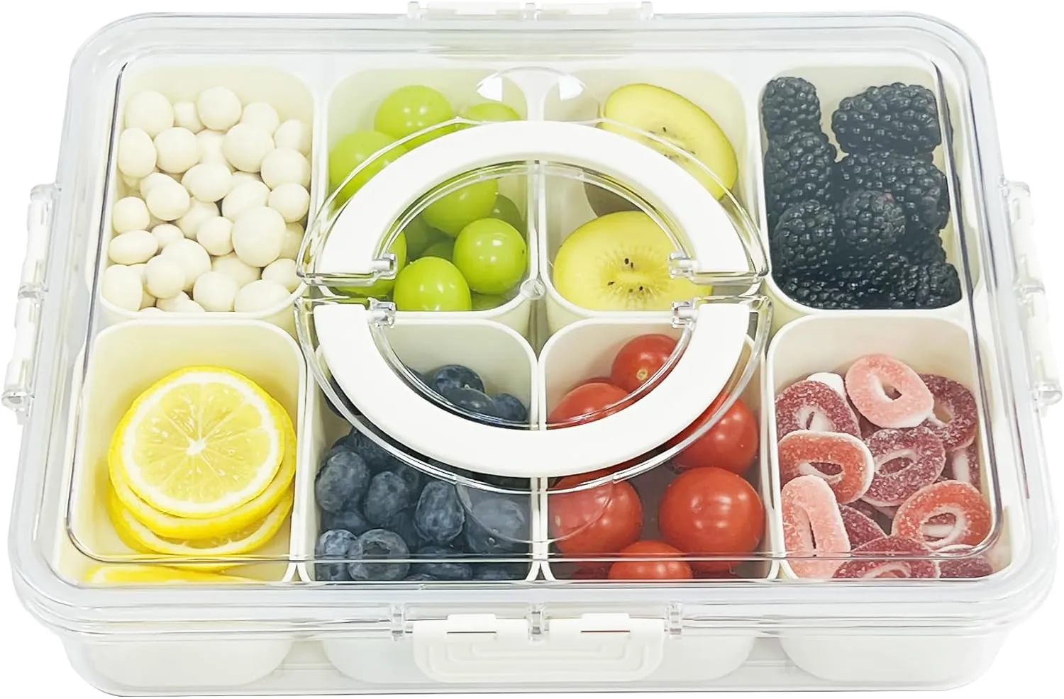 Snackle Box Container,Divided Serving Tray With Lid and Handle,Snack Box Storage Organizer For Fruits,Candy,Nuts,Charcuterie,Veggie-Platter For Picnic,Travel,Party,Entertainment