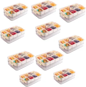 Snacks Box Container,Portable Snackle Container - Divided Serving Tray with Lid and Handbag for Candy,Fruits,Nuts,Veggie,Snackle Box Container - Perfect for Party,Travel,Picnic,Beige,8Pcs
